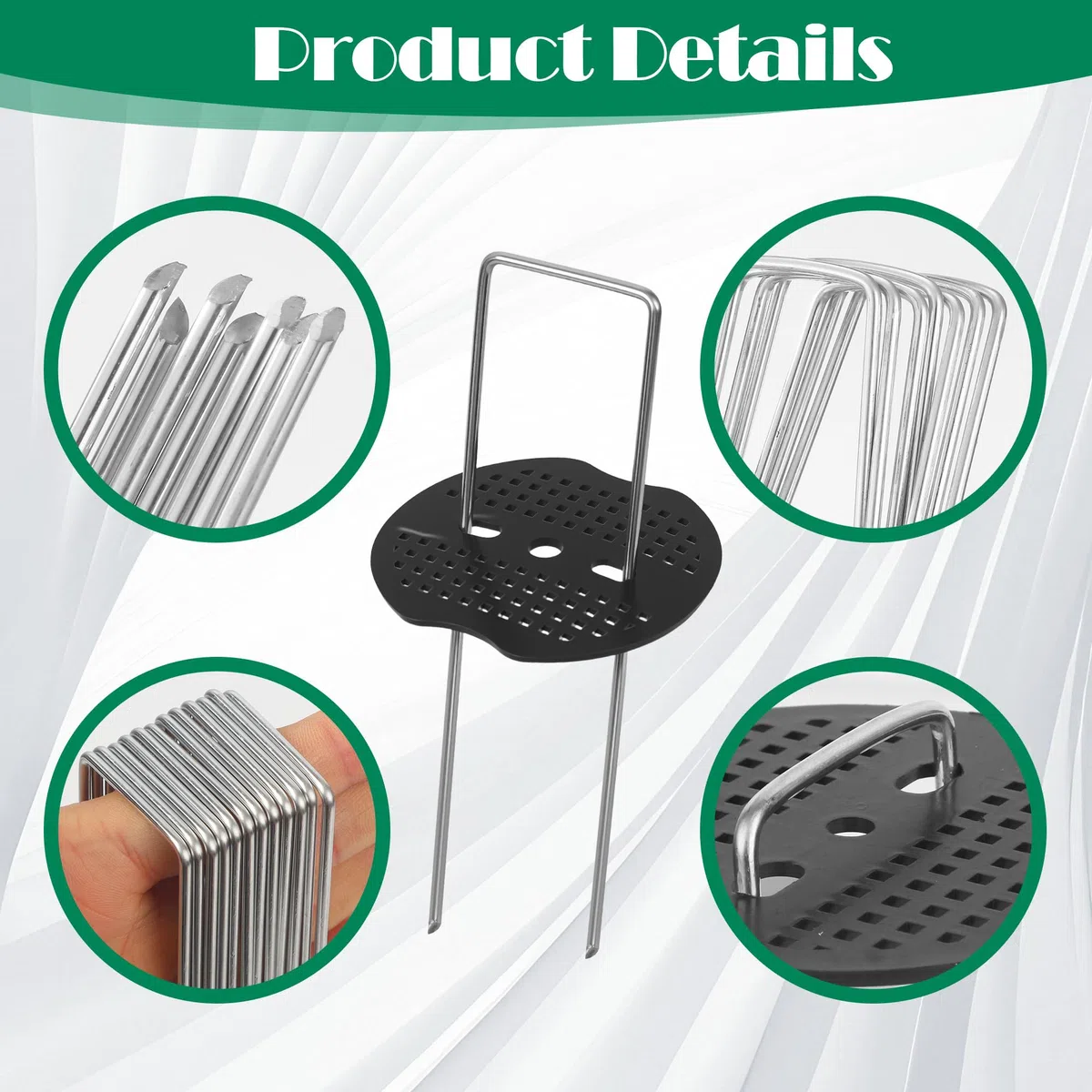100 pcs Picchetti per Telo Pacciamatura con 100 Rondelle e Ganci Antiruggine Picchetti da Giardino 150x4mm Ø 2.5mm Per Prati,Giardini,Tubature (201, nero + argento)