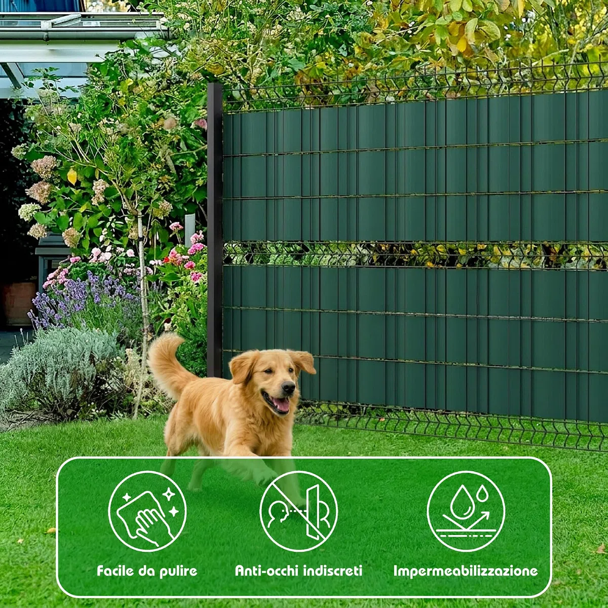 Strisce Frangivisto per Recinzione in PVC, Rotolo Verde 19x350cm, 450g/m². Resistente agli Agenti Atmosferici, con 20 Clip di Fissaggio.