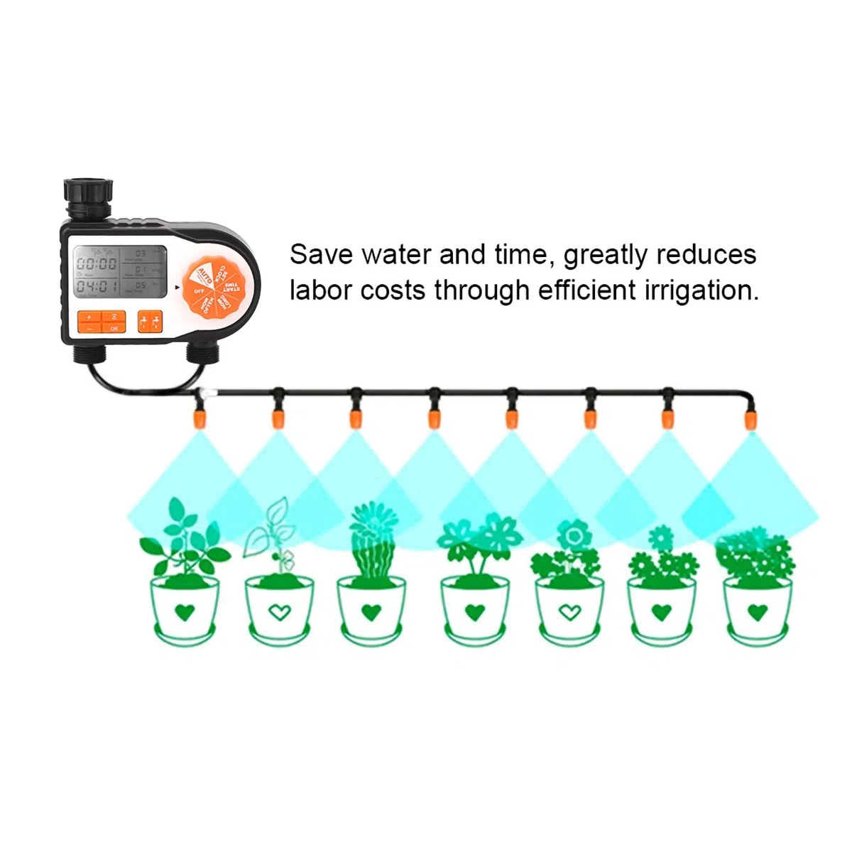 Timer per Irrigatore, Display LCD Timer Elettronico per Irrigazione da Giardino Regolatore di Irrigazione per Irrigazione Automatica per Serra da Cortile per Terreni Agricoli