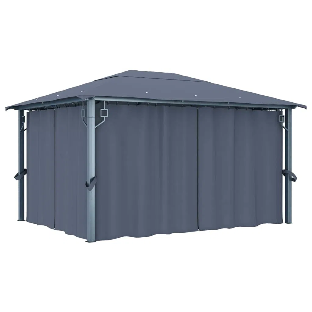 Generico Gazebo con Tende e Luci LED 400x300 cm Antracite in Alluminio,Antracite,45.41kg,3070336