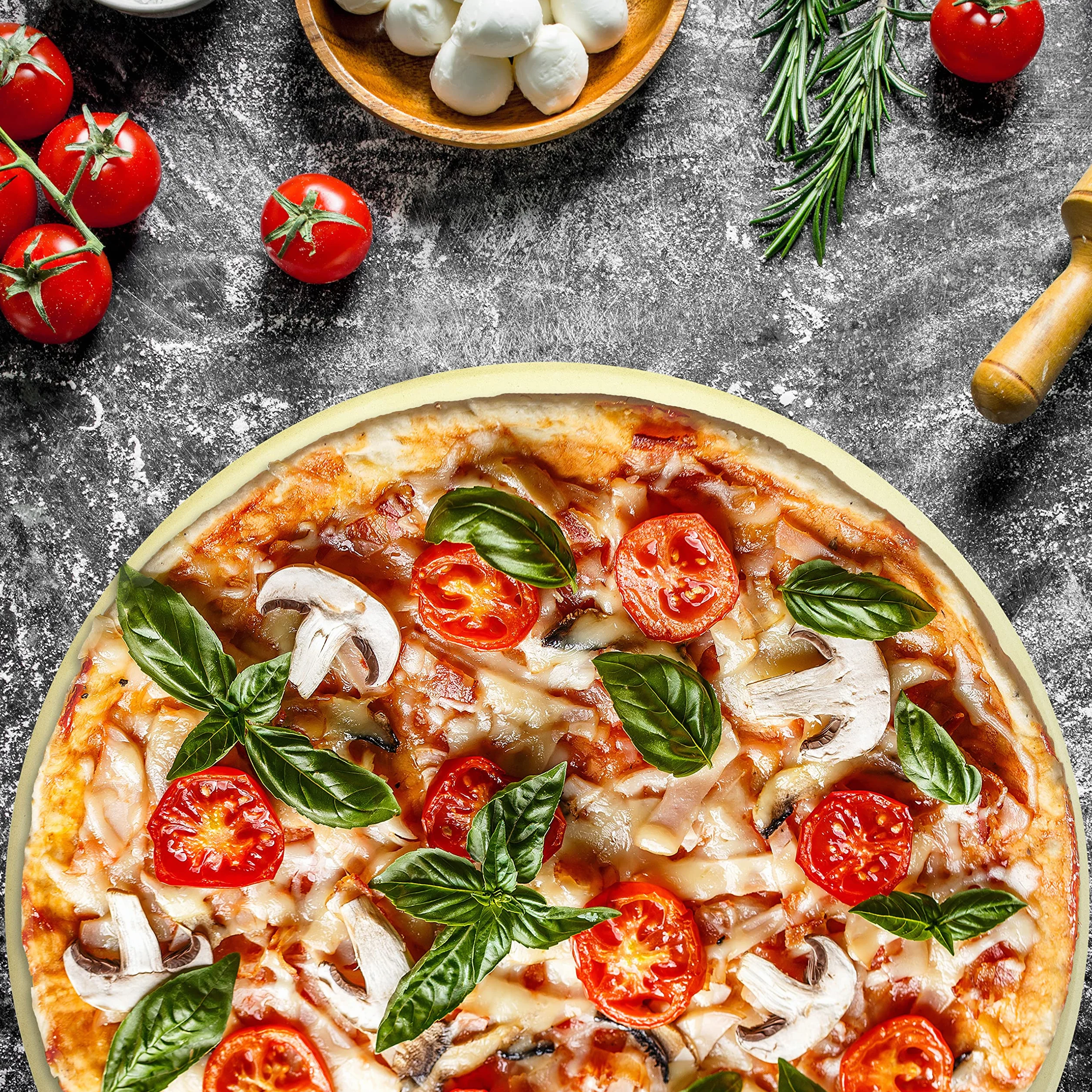 FENNEK Pietra per pizza XL | Ø 320 mm | spessore 20 mm | per forno, forno in pietra, barbecue a carbone, barbecue a gas, ecc. | in cordierite resistente al calore | per pizza, torte focolai, pane,