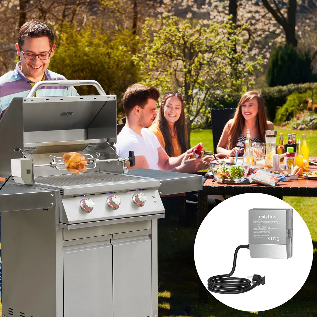 Onlyfire Motore per Girarrosto, Barbecue e Rosticceria in Acciaio Inox, 2-2.4 R/M, 50/60 Hz, 4 Watt, 220-240 V