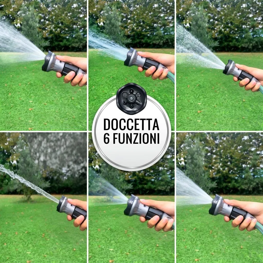 Idroeasy, Tubo Acqua da Giardino Estensibile 10 Metri, Diametro 5/8", Tubo Irrigazione allungabile x3, Anti Nodo e Anti Torsione, Atossico, Design Soft Pastel Blue, Tubo Giardino Made In Italy