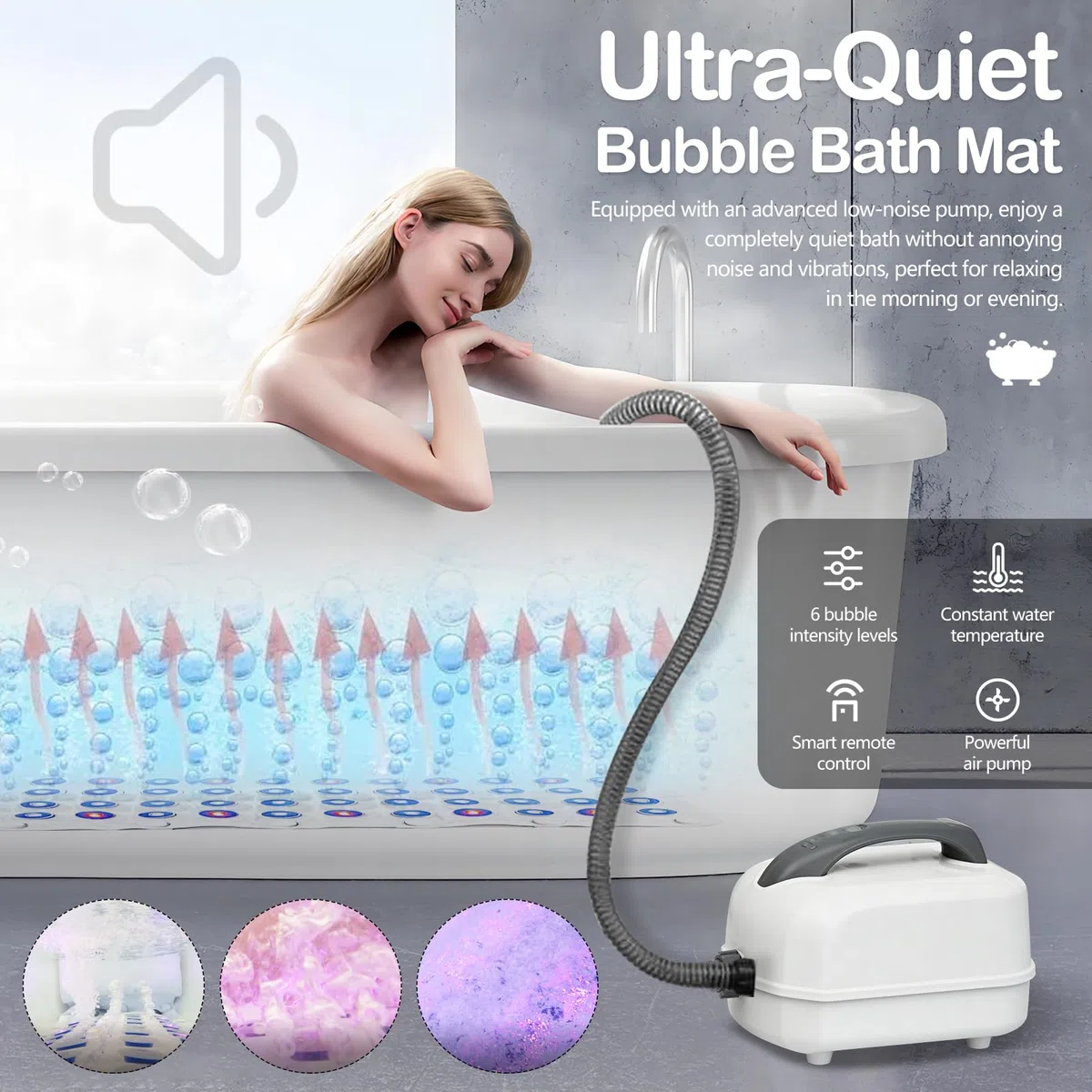 Idromassaggio per Vasca da Bagno, Tappetino Idromassaggio Tappetino SPA ad Aria con Illuminazione LED Multicolore 6 Livelli di Intensità 93 Ugelli e Cuscino Accessorio per Spa Domestica