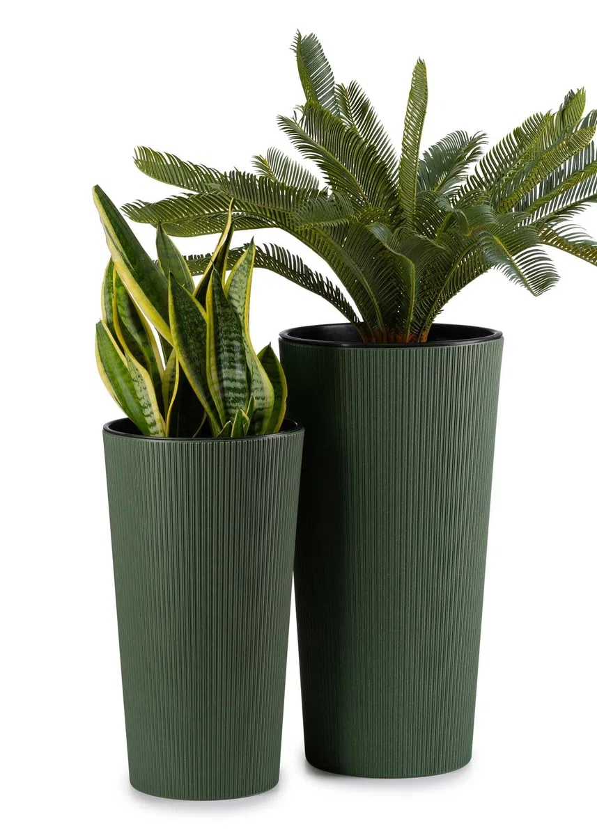 2X Vaso da Fiori Grande con Inserto per Piante | Vaso da Fiori Grande Verde in Plastica per Decorazione Soggiorno o Giardino | Set di 2 Vasi da Fiori (30xh57cm & 25xh46)