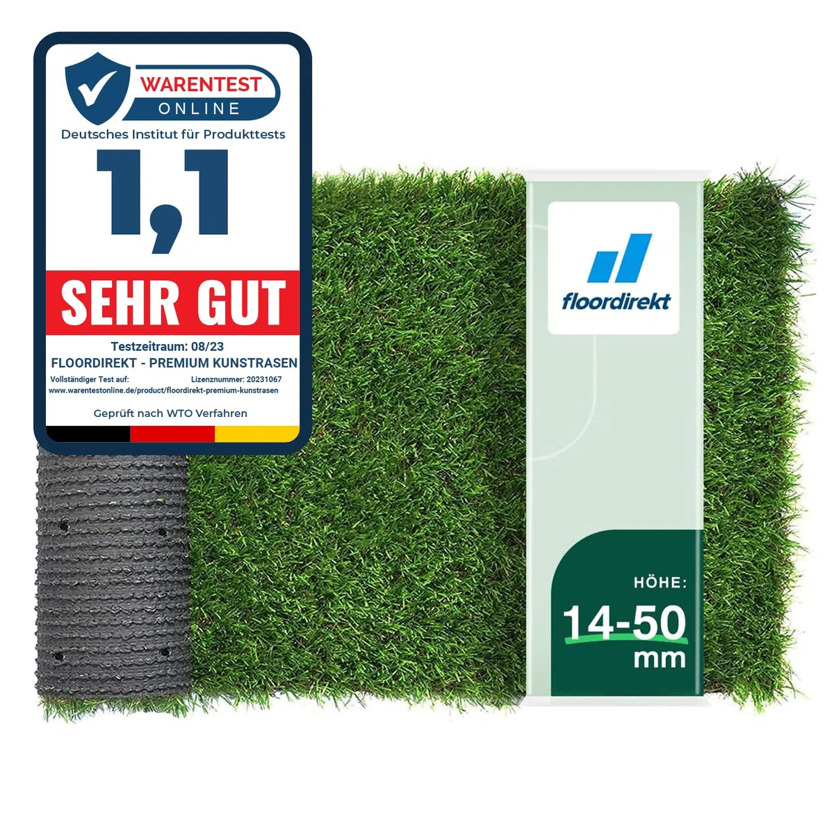 Floordirekt - Prato artificiale, sintetico, per balconi, terrazze e giardini, disponibile in diverse misure e spessori Riviera (altezza: 14mm) 200x200cm