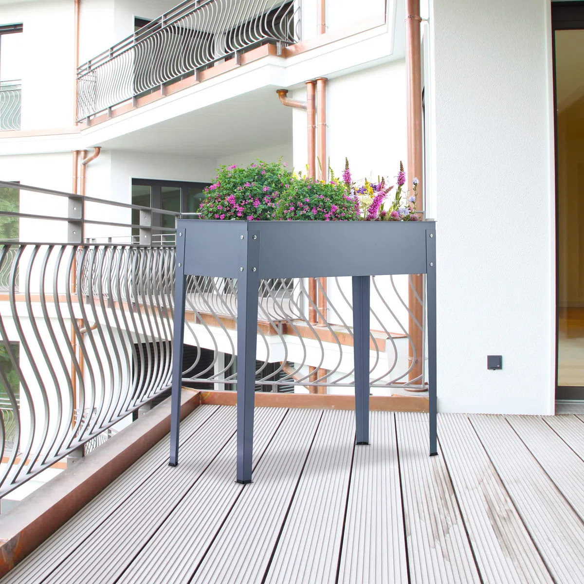 Relaxdays Aiuola Rialzata, 80 x 86 x 40,5 cm, Orto per Balcone, Giardino e Terrazza, per Piantare Verdure e Erbe, Grigio