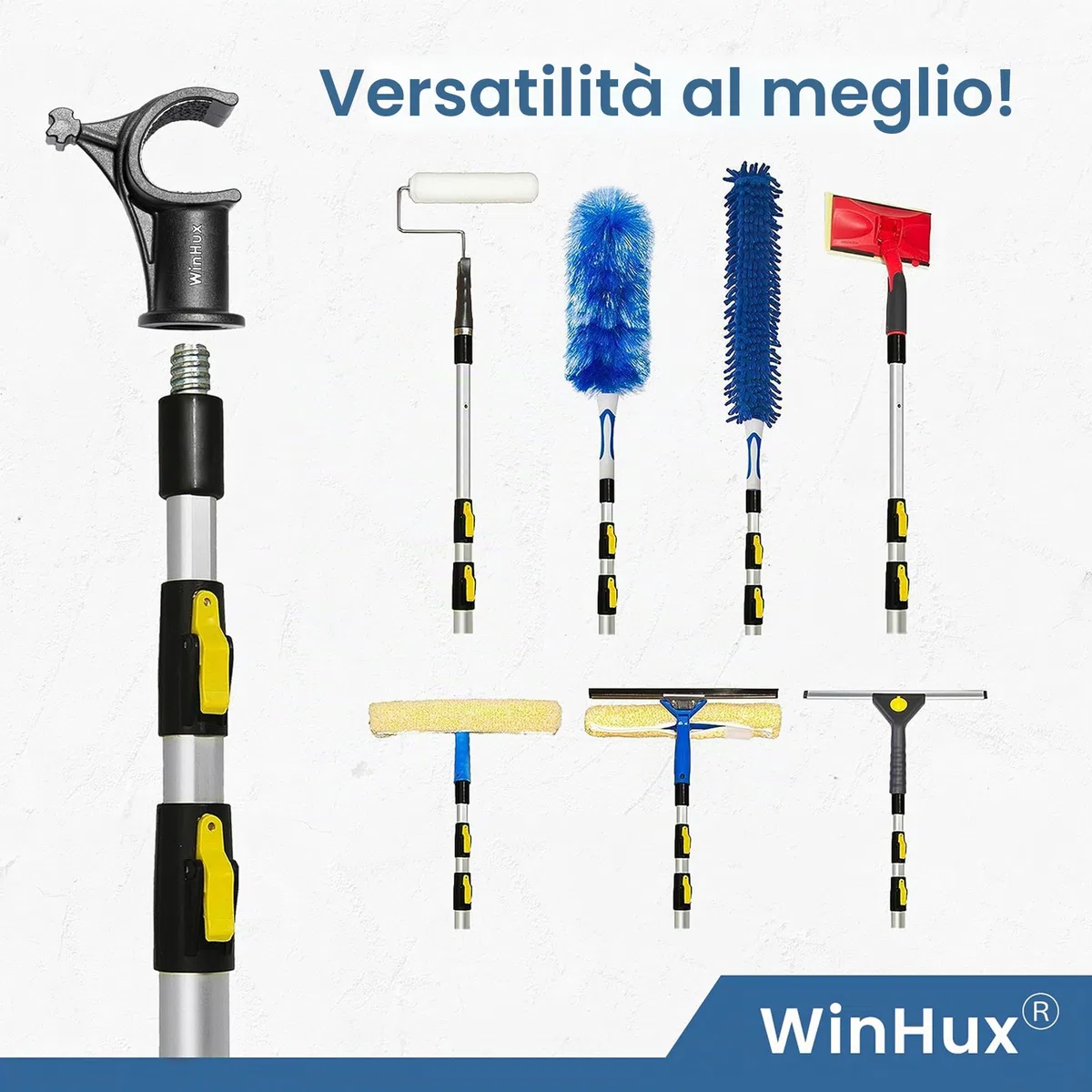 WinHux Asta Telescopica per Velux 1,2-3,0 m – Bastone Apri Finestre con Blocco a Pulsante e Gancio Antiscivolo, Compatibile con VELUX, Keylite, Fakro, Rooflite
