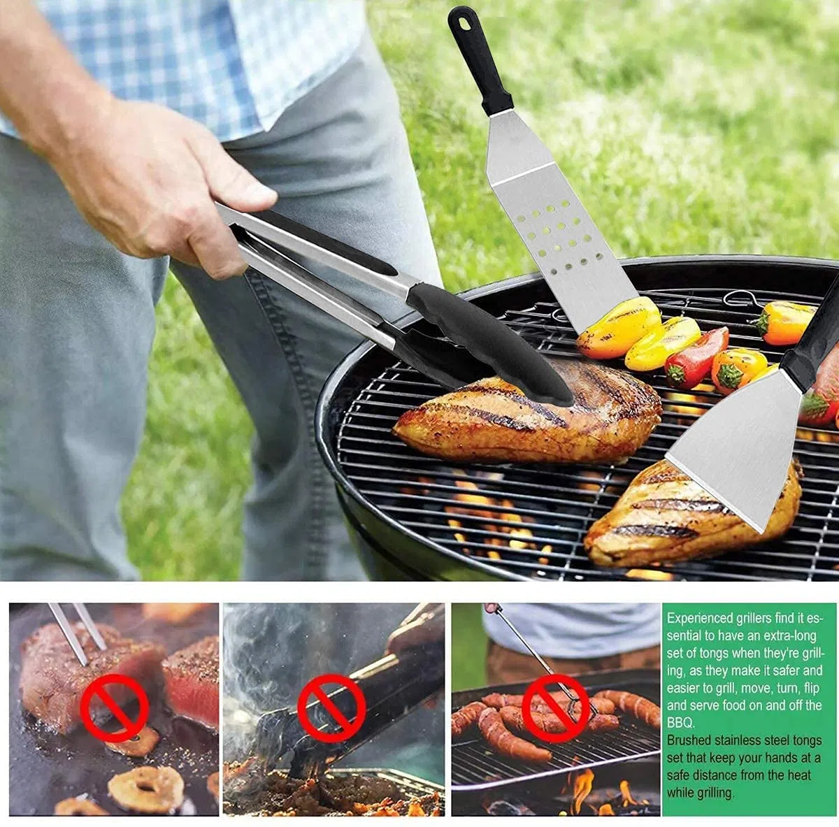 Set di Spatola e Raschietto per Barbecue, AMZMUKAUP 12 Pezzi Kit BBQ di Utensili Teppanyaki Acciaio Inox Accessori per Griglia Cucina da Campeggio, Barbecue all'aperto, Feste in Cortile