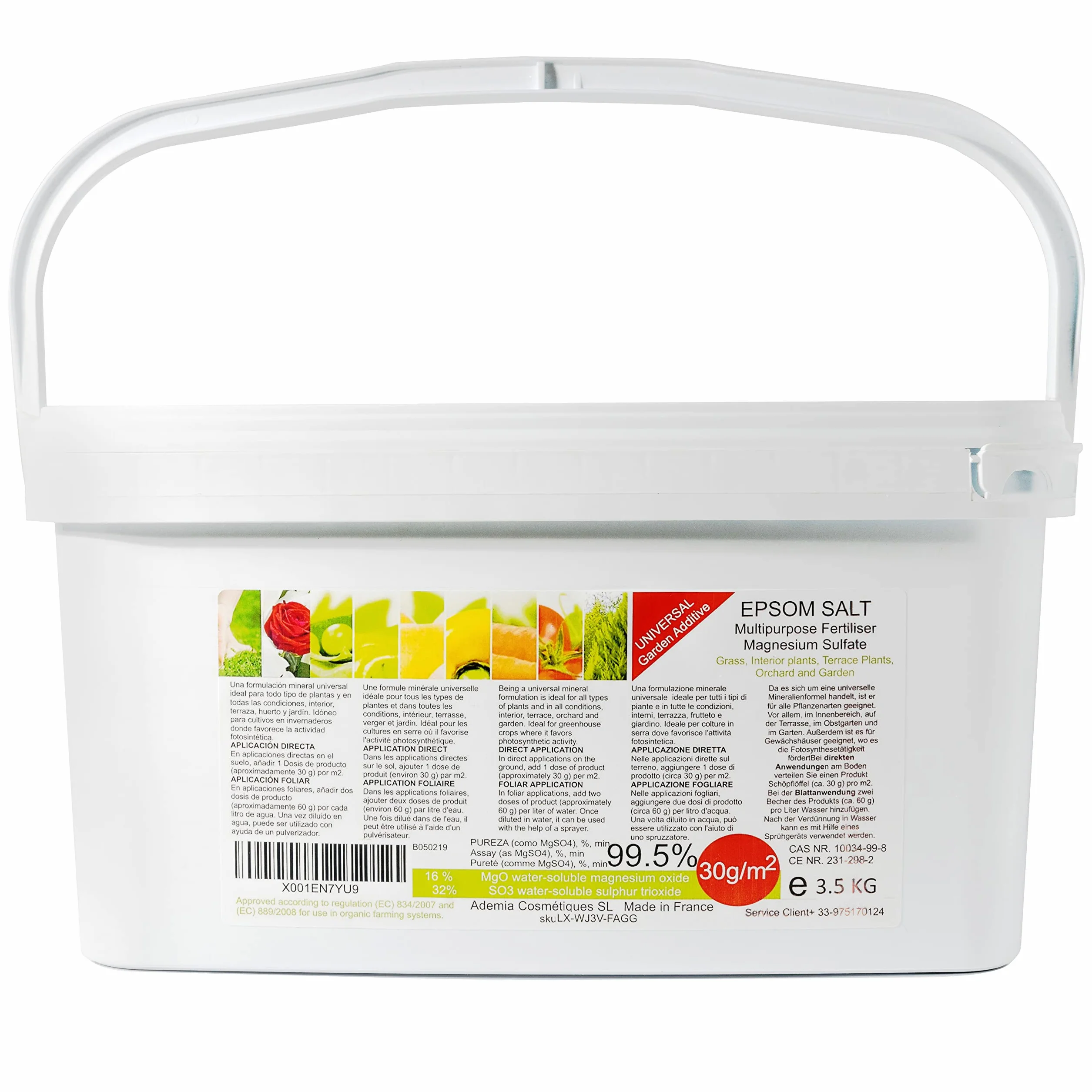 Solfato di Magnesio Fertilizzante Naturale 3.5 Kg. Uso Universale. Migliora la Crescita di Colture, Giardini, Piante da Appartamento ed Esterno CONSENTITO IN AGRICOLTURA BIOLOGICA