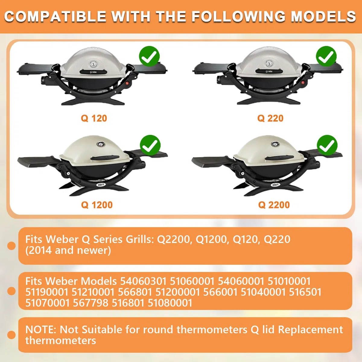 60070 Indicatore di temperatura per Weber Q Termometro Ricambio Q1200 Q2200 Q120 Q220 Parti, Ovale Q Termometro Parti Termostato Ovale per Weber Q Temp Gauge Q1200 Accessori Grill, 1 PC