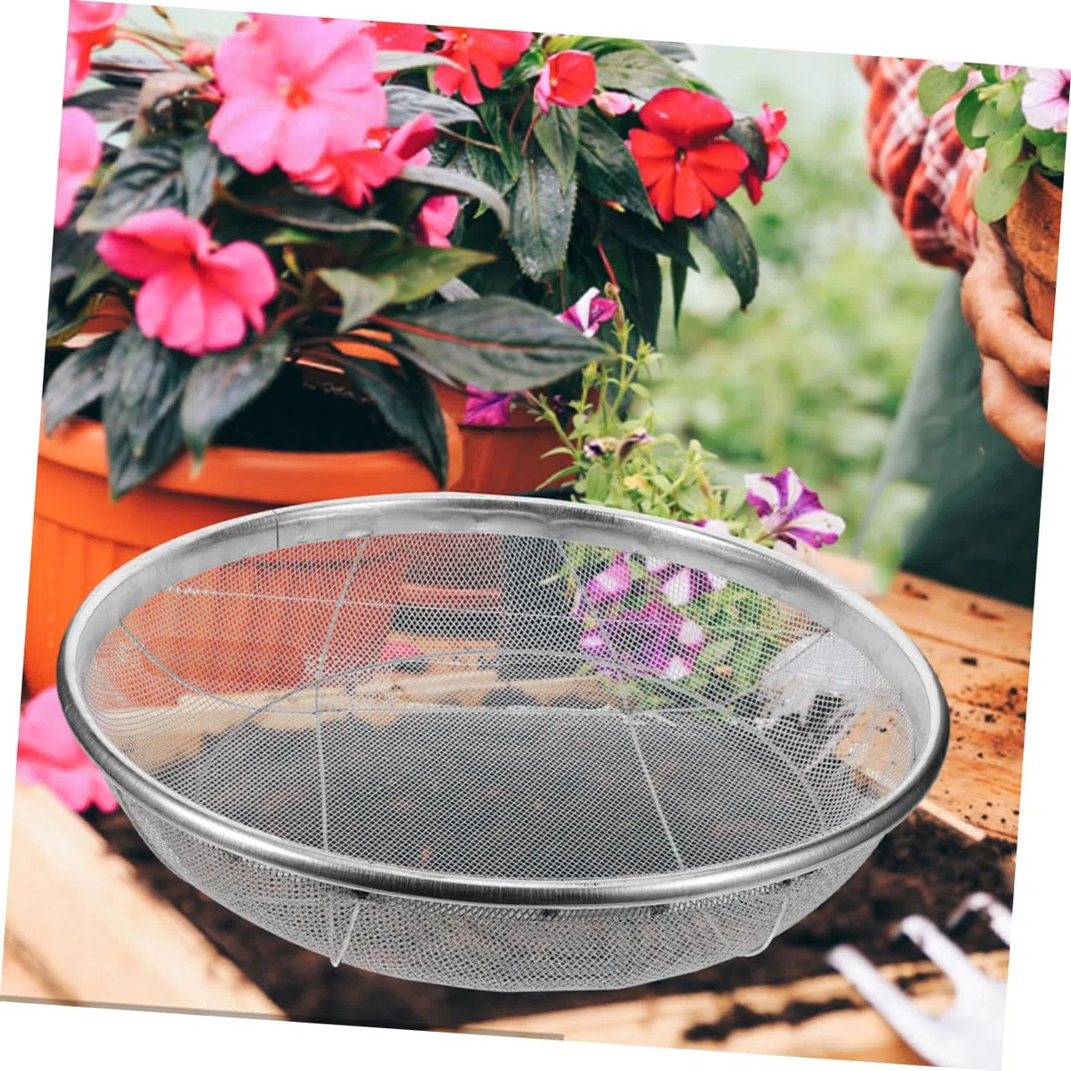Gatuida Setaccio per Terreno in Acciaio Inox 42 Cm, Setaccio a Maglie 2 Mm per Giardinaggio, Filtro Manuale per Rocce e Sabbia, Utensile Leggero per Orto e Attività All’aperto