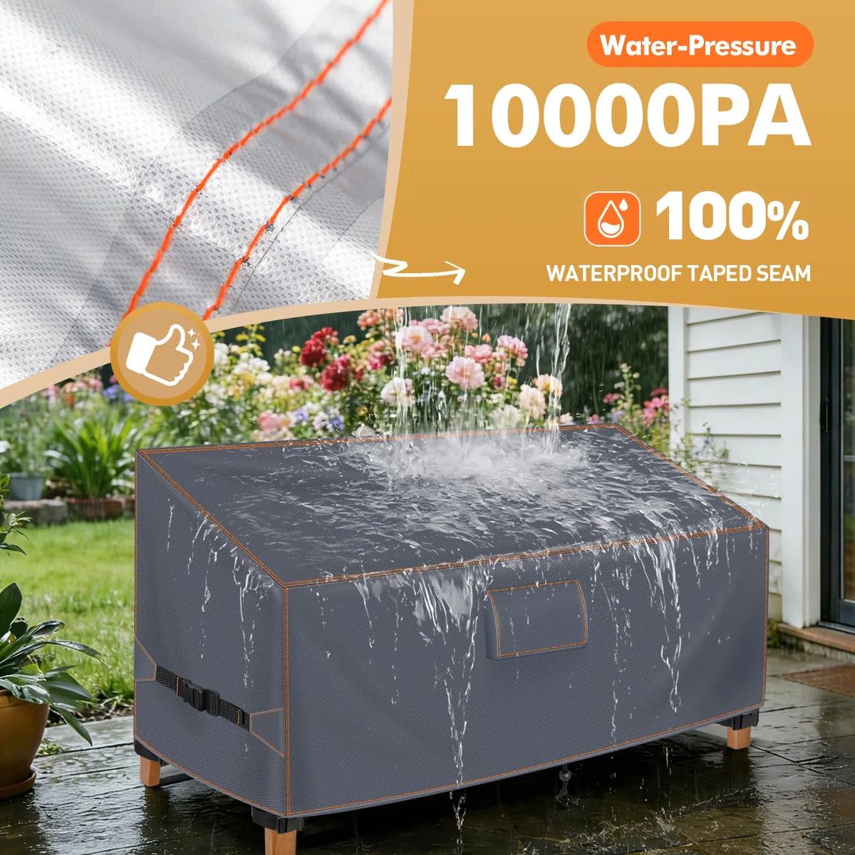 Copertura per Panca da Giardino 2 Posti 133x70x63/86 cm, 420D | Grigio. Adatto per panche. Tessuto Oxford 420D impermeabile, antivento, anti-UV, con prese d'aria e protezione invernale.
