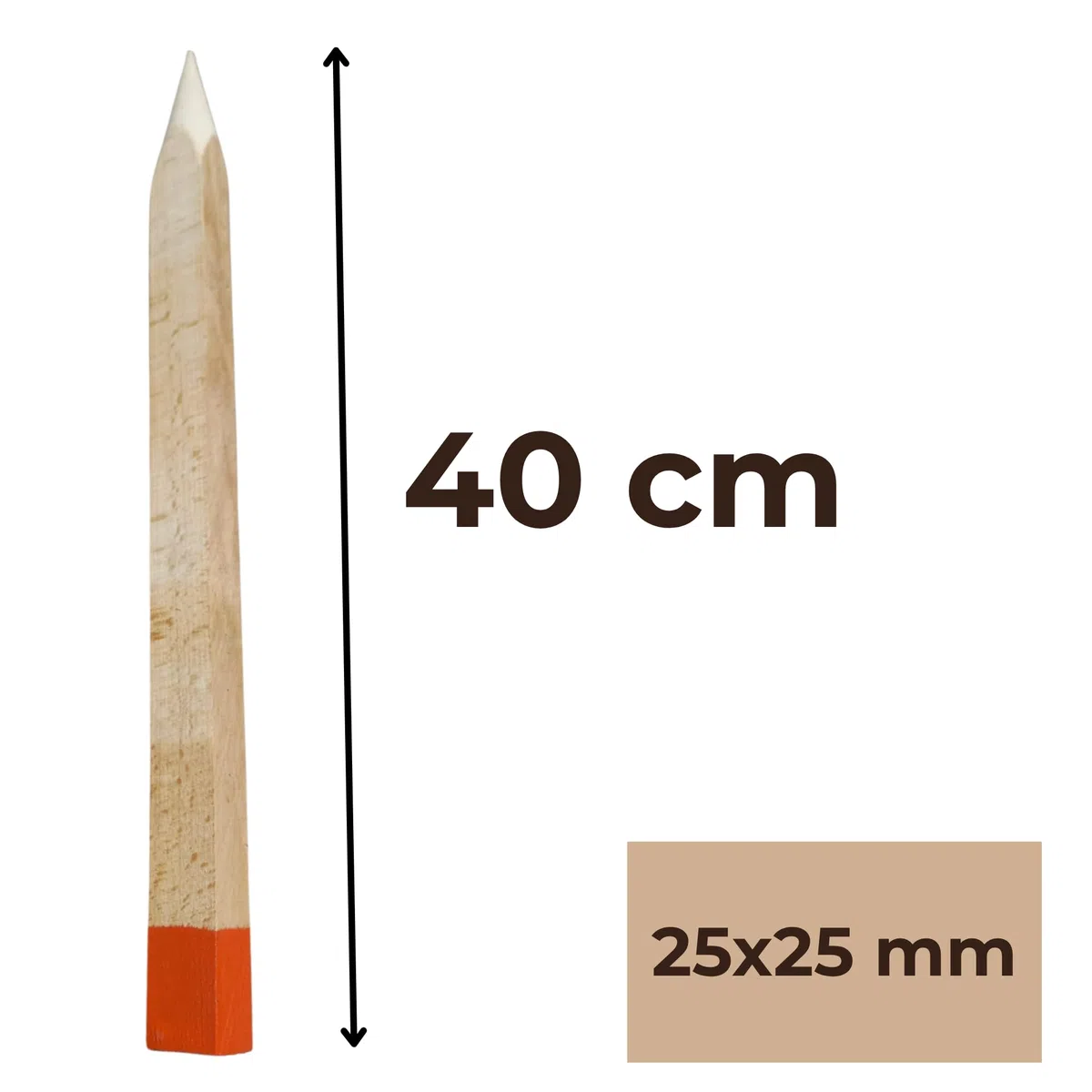 25 Paletti in Legno di Faggio 25x25 mm – Lunghezza 40 cm – Punta Verniciata Rossa – Paletti di Riferimento per Rilievi Geodetici e Segnalazione – Pali da Giardino e Recinzione Robusti