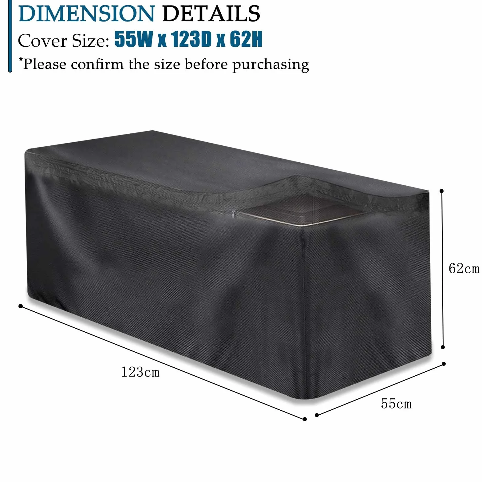 Copertura per scatole di immagazzinaggio, rivestimento protettivo Rip-Stop 420D Oxford Cloth, 123 x 55 x 62 cm