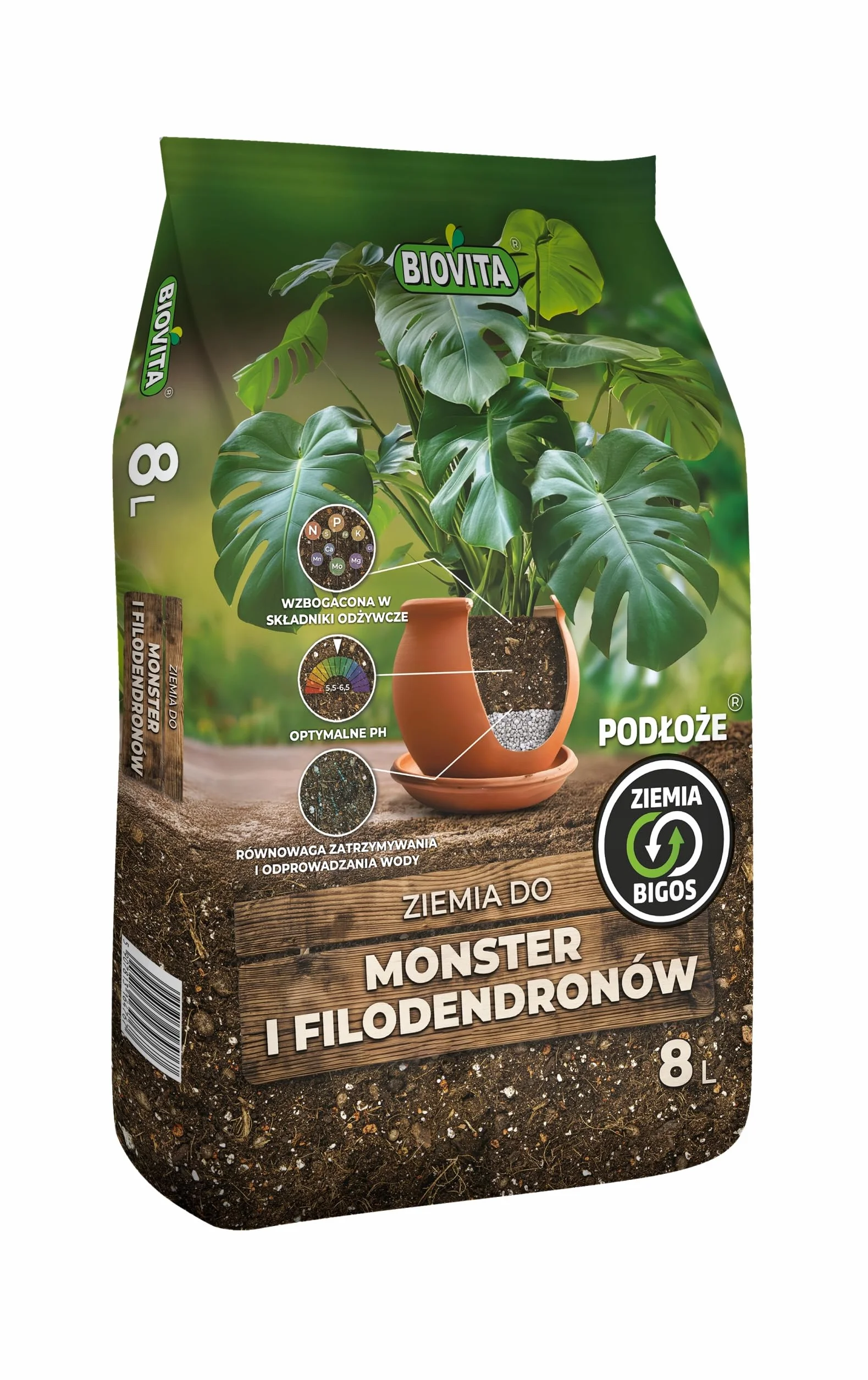 Biovita Substrato 8L per Monstera & Filodendro – Miscela di terra allentata con cocco & perlite – Substrato professionale per piante da appartamento