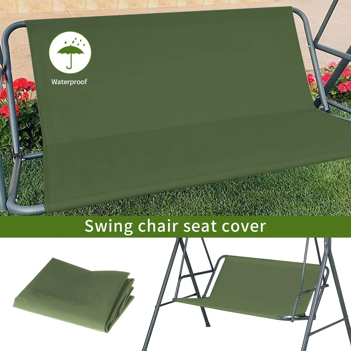Coprisedile di ricambio per altalena da giardino, resistente tessuto Oxford 900D, impermeabile, universale, adatto per sedie a dondolo da esterno a 2-3 posti (verde, 138 x 50 x 50 cm)