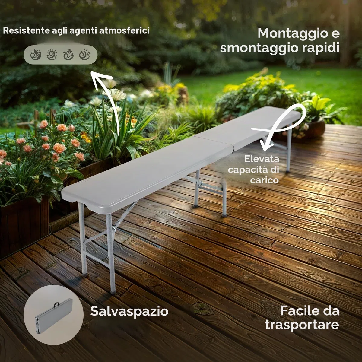 AREBOS Set 2 panchine pieghevoli da birra con maniglia per trasporto 183 x 28 x 43 cm | Ideali per campeggio, giardino e feste | Antracite