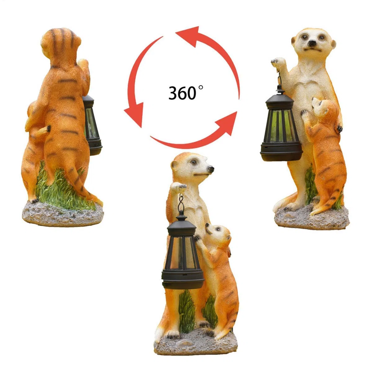 Suricato Decor Figurina Collezionabile Animale | Scultura d'Arte di Mamma Suricato e Piccoli con Luce Solare Decorazione da Giardino per Patio, Prato, Cortile, Balcone,