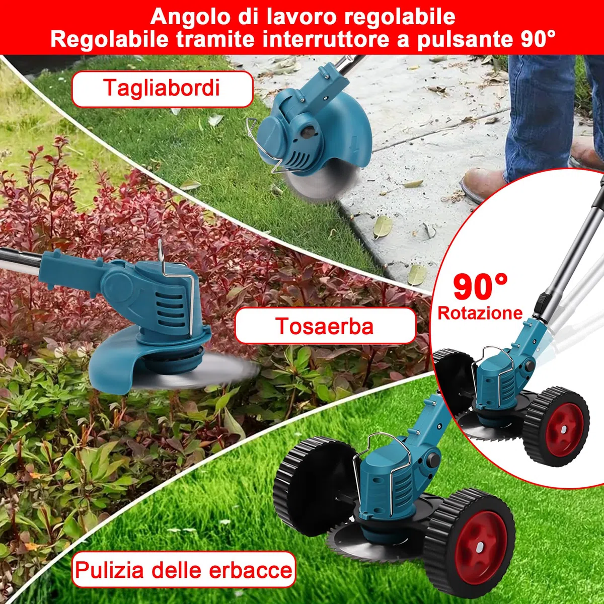 Decespugliatore elettrico con 2 batterie, 3 Tipi lame compatibile con batterie da 21 V, motore brushless, tosaerba manuale, per tosaerba e bordi Prati E Terreni