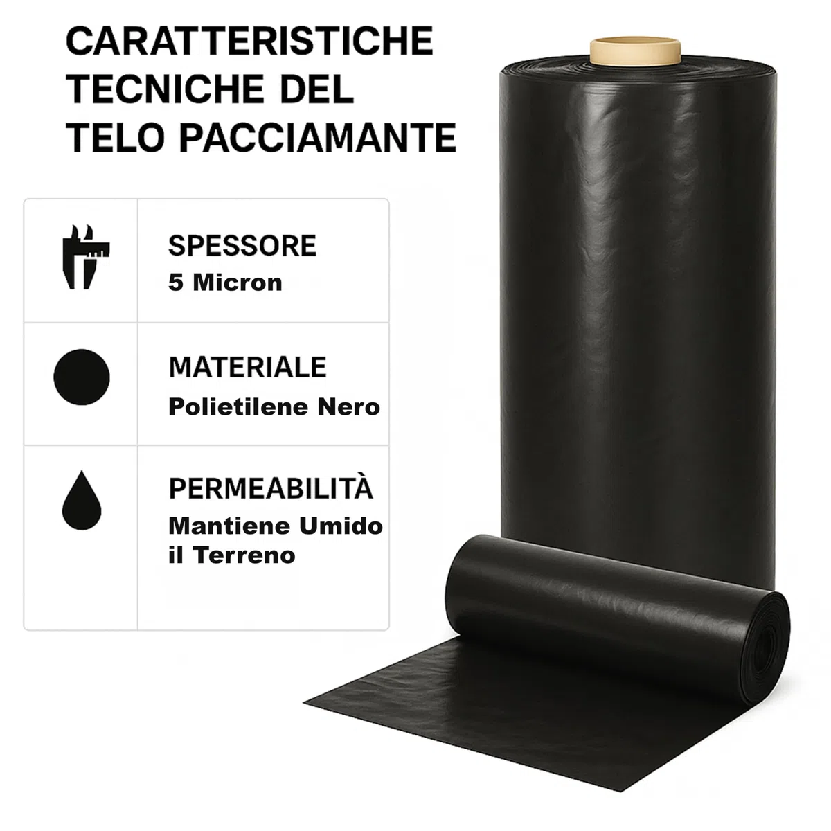 Maka Telo Nero Pacciamatura Orto Anti Erbacce Forato o Senza Fori Giardino Pacciamante Anti-UV Impermeabile all'Acqua Polietilene Spessore Film 5 Micron Cartone (0.9x50 Metri, Forato 40 cm)