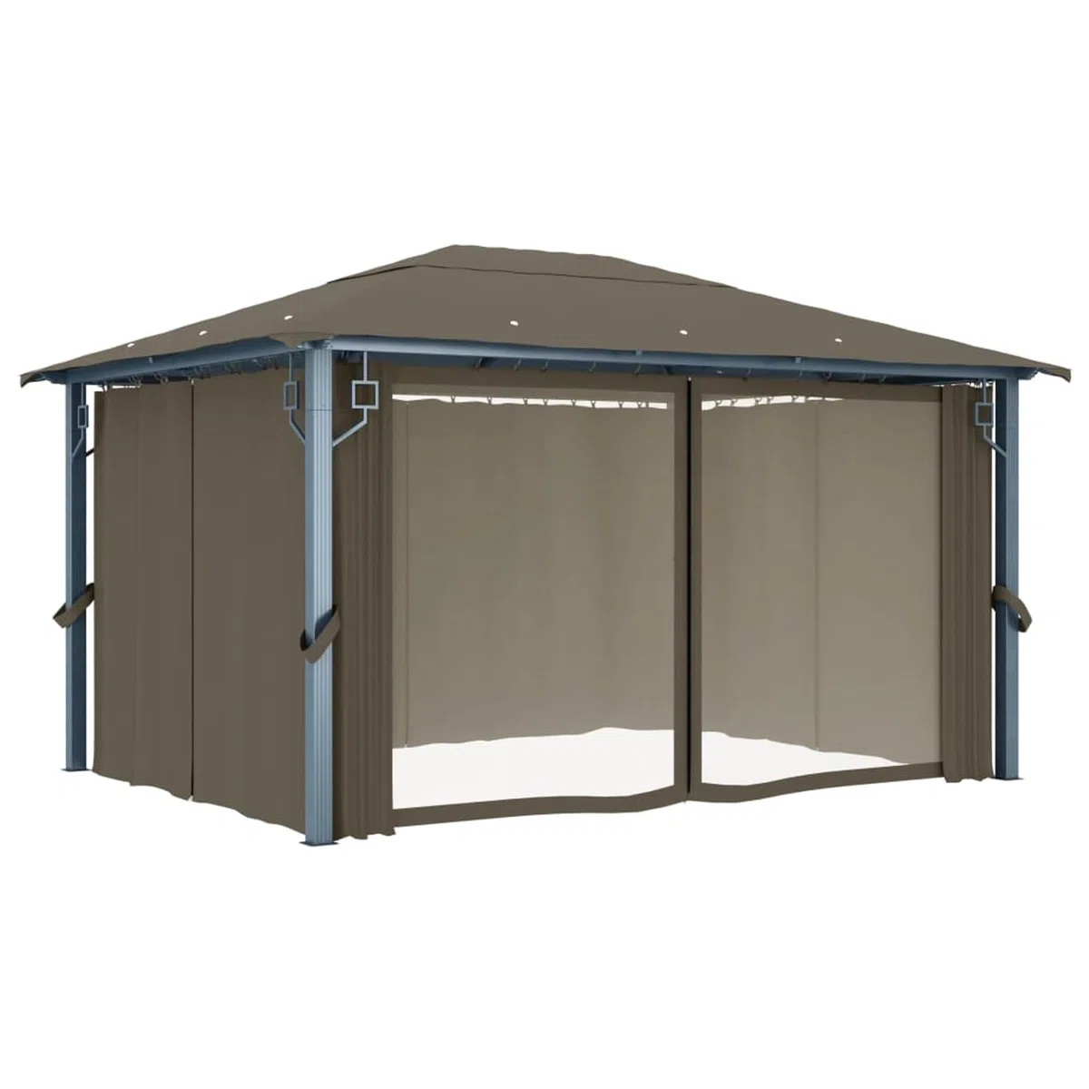 Gecheer Gazebo con Tende e Luci a LED, Gazebo per Esterno, Pergola con Tela, Gazebo da giardino, Gazebo per feste, Gazebo con Zanzariera, Padiglione 4x3m Tortora, Alluminio
