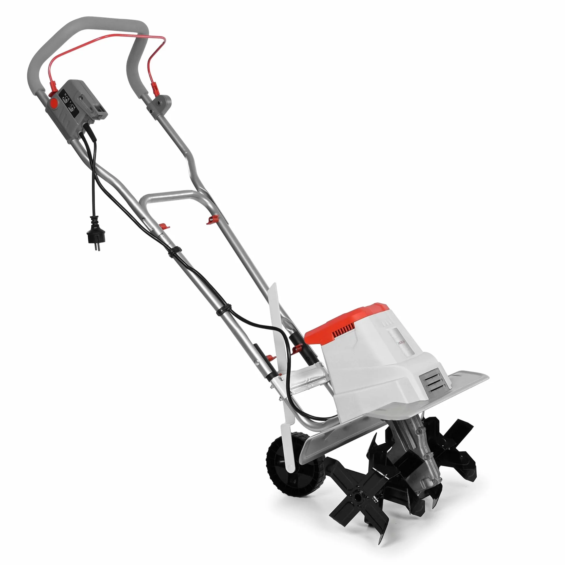 IKRA motozappa elettrica IEM 1500, larghezza regolabile 32 e 45 cm | Prepara il terreno alla semina, 1500W, 20 cm, sperone frenante, ruota trasporto, pieghevole, protezione sovraccarico