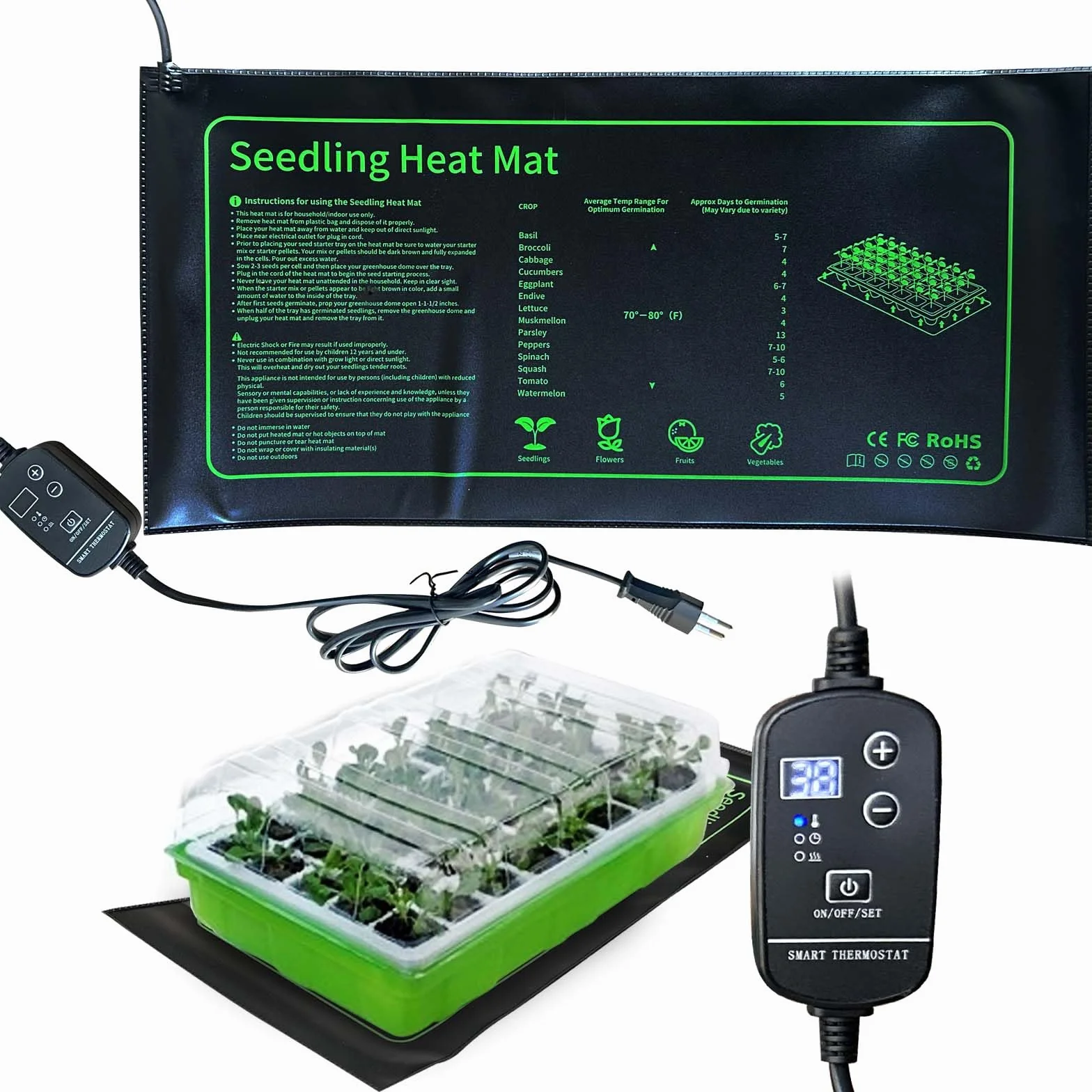 Tappetino riscaldante per Piante in grafene, per piantine germinazione, IP67, Impermeabile, 20 W, Temperatura 20 W, per la Coltivazione di Serra o growbox (53 x 25 cm, con termostato)