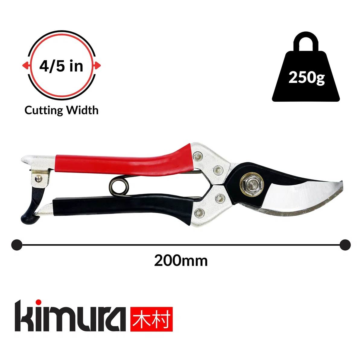Kimura Garden Scissor Trimmer 8 pollici, [Fatto In Giappone], lama affilata in acciaio giapponese Yasugi, manici rivestiti in vinile antiscivolo, cesoie leggere, ergonomiche, bypass