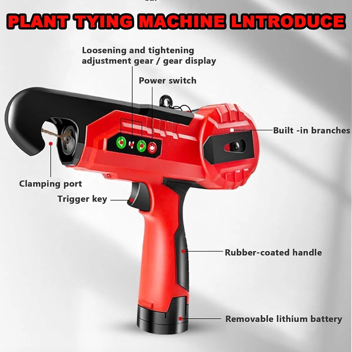 Strumento Elettrico per Nastro da Vigneto, Macchina Elettrica per Legare Piante, Regolazione a 4 Marce, con Bobina in PVC, per Pomodori E Cetrioli