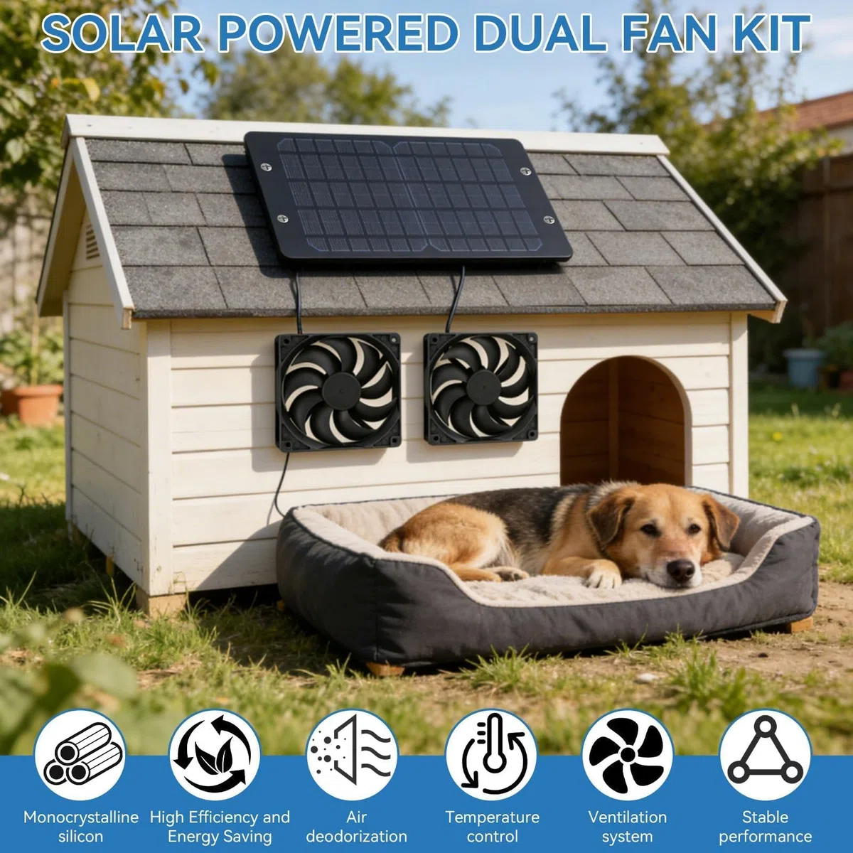 Kit Ventola Pannello Solare 10w 800ma, Doppio estrattore circolazione Aria Attrezzatura Ventilazione Esterna Ventola Scarico dell'Aria aspirazione Lungo 30cm Cavo Alimentazione