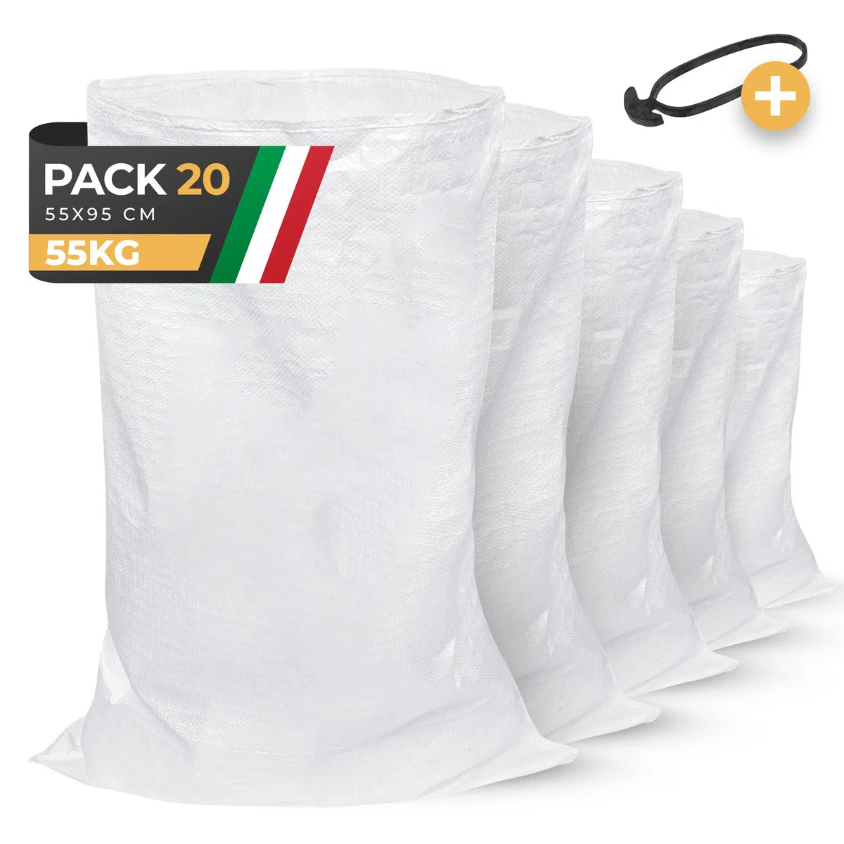 Sacchi per Macerie (20 UNITÁ) | 55 x 95cm - Resistente (55 kg) e Riutilizzabile | Sacchi in Polipropilene | Perfetto per Sabbia, Terra, Giardino, Edilizia e Foglie
