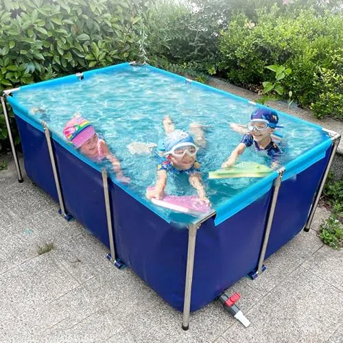 Grande piscina rettangolare con struttura in metallo per cortile, famiglia dai 6 anni in su, piscina all'aperto fuori terra, blu