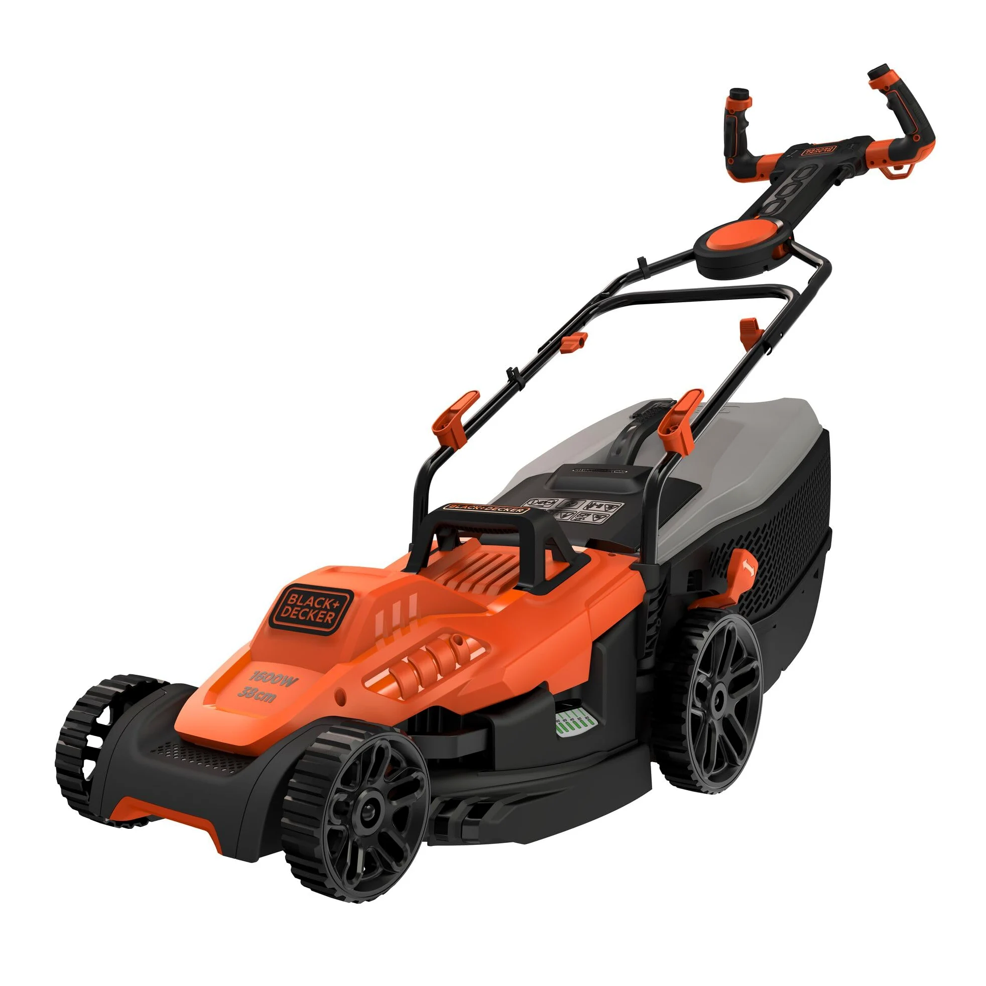 BLACK+DECKER,RASAERBA 1600 W, LARGHEZZA TAGLIO 38 CM, 6 ALT. TAGLIO 20-70 MM, E-DRIVE, CAPACITA' CESTO 45 L, INNOVATIVA IMPUGNATURA EASY STEER PER LA MASSIMA MANOVRABILITA'. BEMW471ES-QS