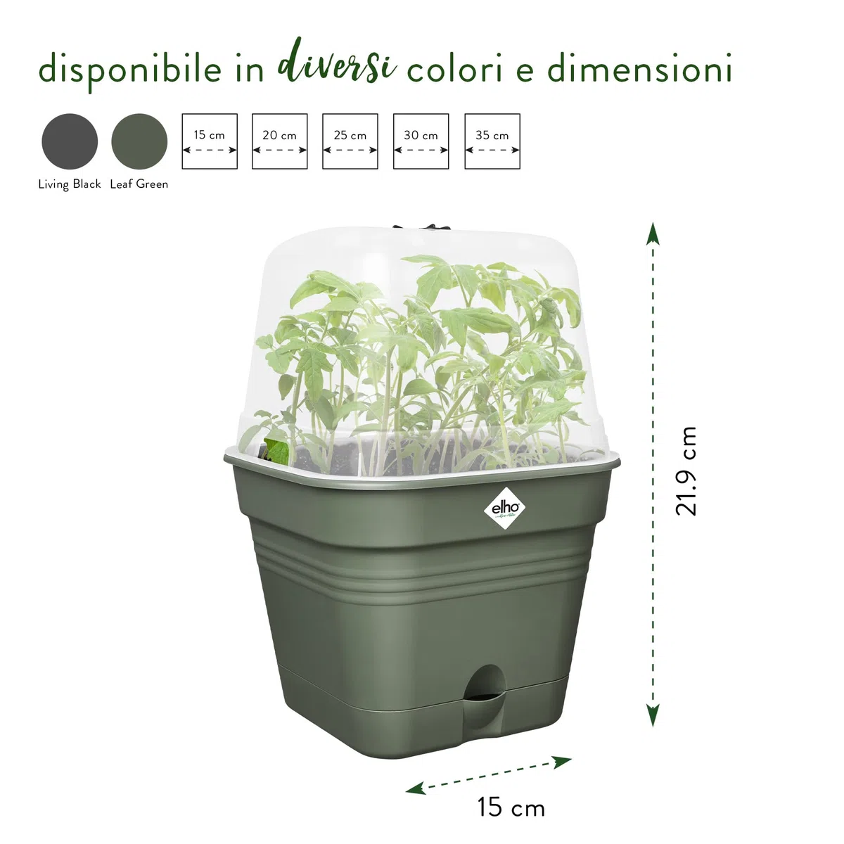 Elho Green Basics Growpot Square Allin1 15 - Vasetti per Piantine - Ø 15.0 x H 12.1 cm - Leaf Green