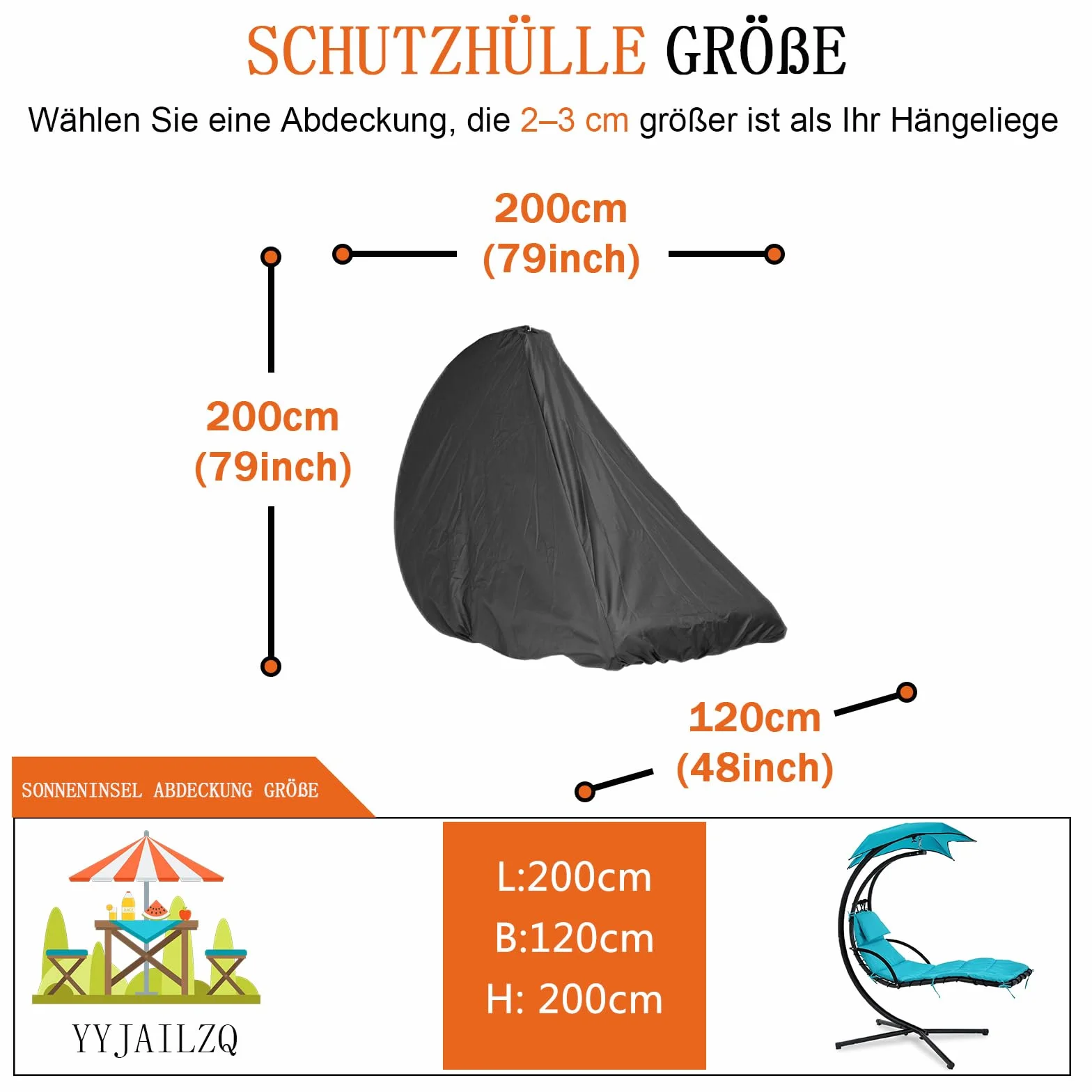 Copertura Sdraio Sospesa Impermeabile, Coperture Lettino Sospesa, 420D Tessuto Oxford - Nero (200 * 120-200cm)