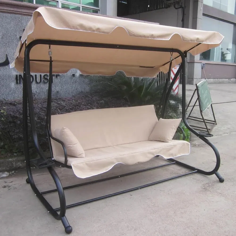 Copertura per dondolo da esterno, tessuto Oxford 210D, impermeabile, di ricambio, per mobili da giardino e patio, protezione solare (tre posti, beige)