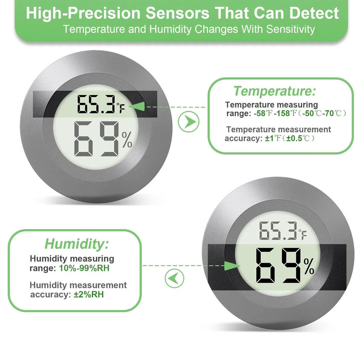 Confezione da 4 mini igrometro termometro per interni ed esterni, misuratore di umidità rotondo, piccolo termometro digitale LCD, misuratore di temperatura, sensore di umidità (℉) o (℃) per