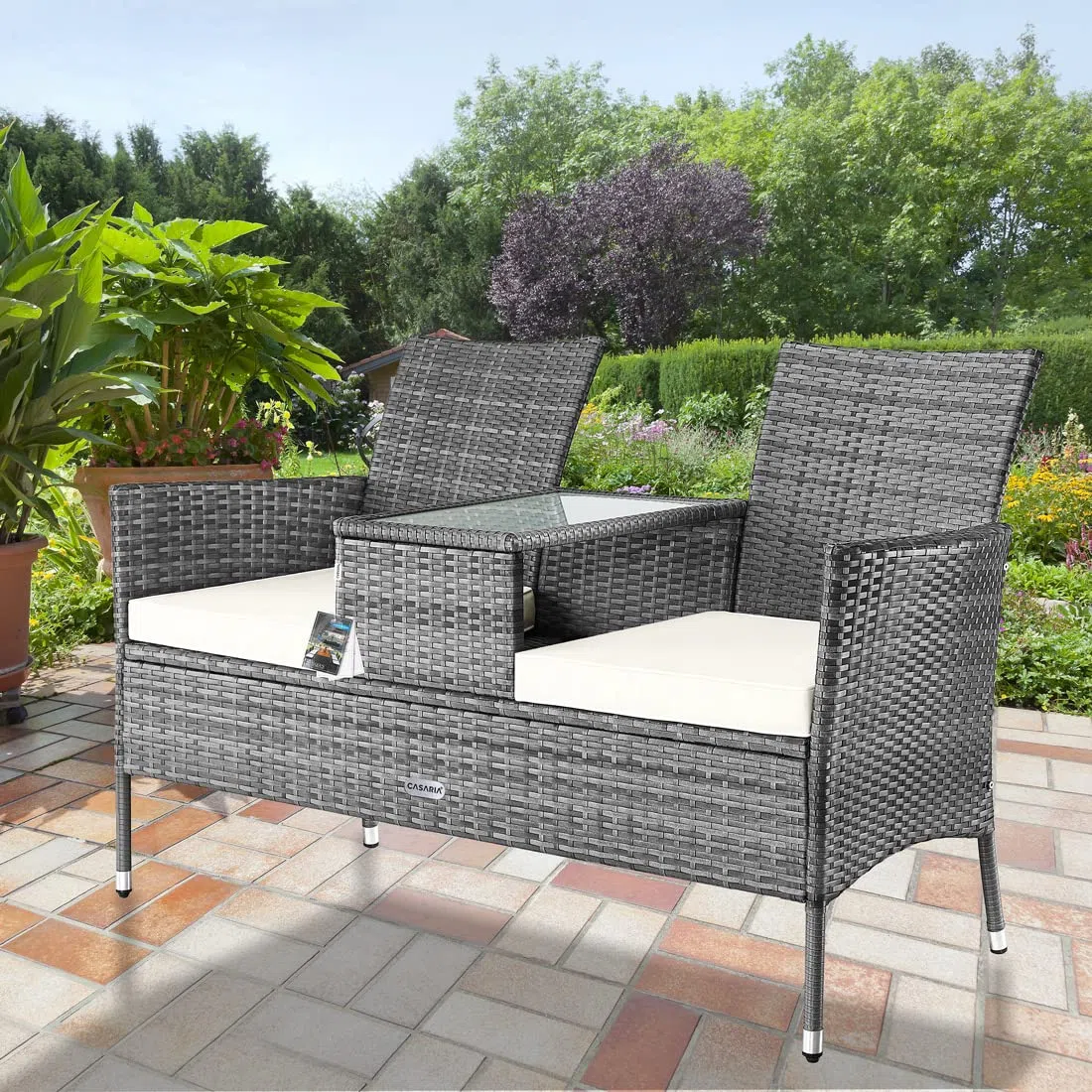 Casaria Panchina da Giardino Polyrattan Resistente 143x55x88cm 320kg (160kg per lato) Panca da Balcone 2 Posti Esterno Mobili Outdoor