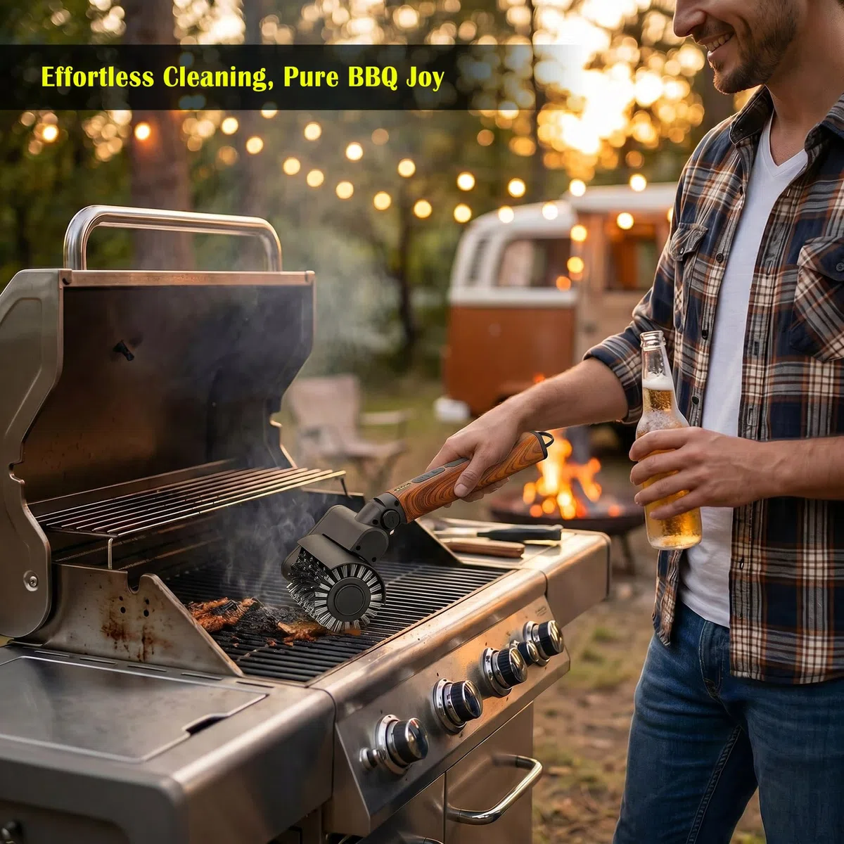 Spazzola elettrica per barbecue a batteria, testa regolabile a 90°, motore a 3 livelli, autonomia di 150 minuti, impermeabile, testine per griglia, affumicatore, piastra per barbecue (rivestimento in