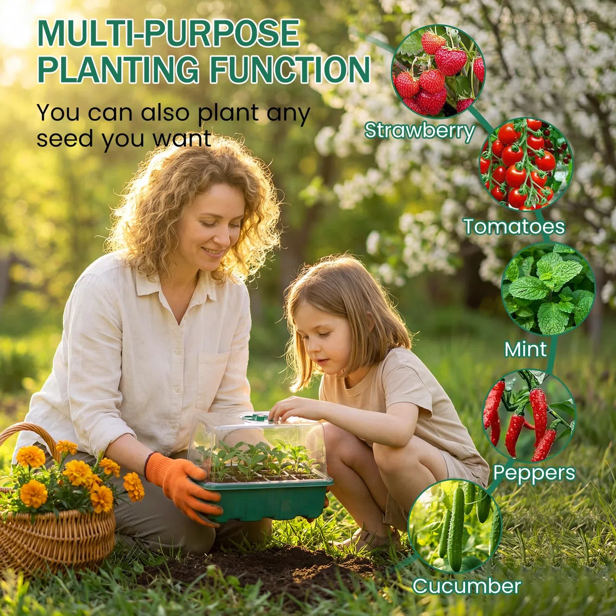 YAUNGEL Vassoio Germinazione con Luce di Coltivazione, 6 Pezzi Semenzaio per Piantine Mini Serra Propagatore con Luce di crescita Regolabile Luminosità & Umidità Propagatore di Semi Kit, Verde