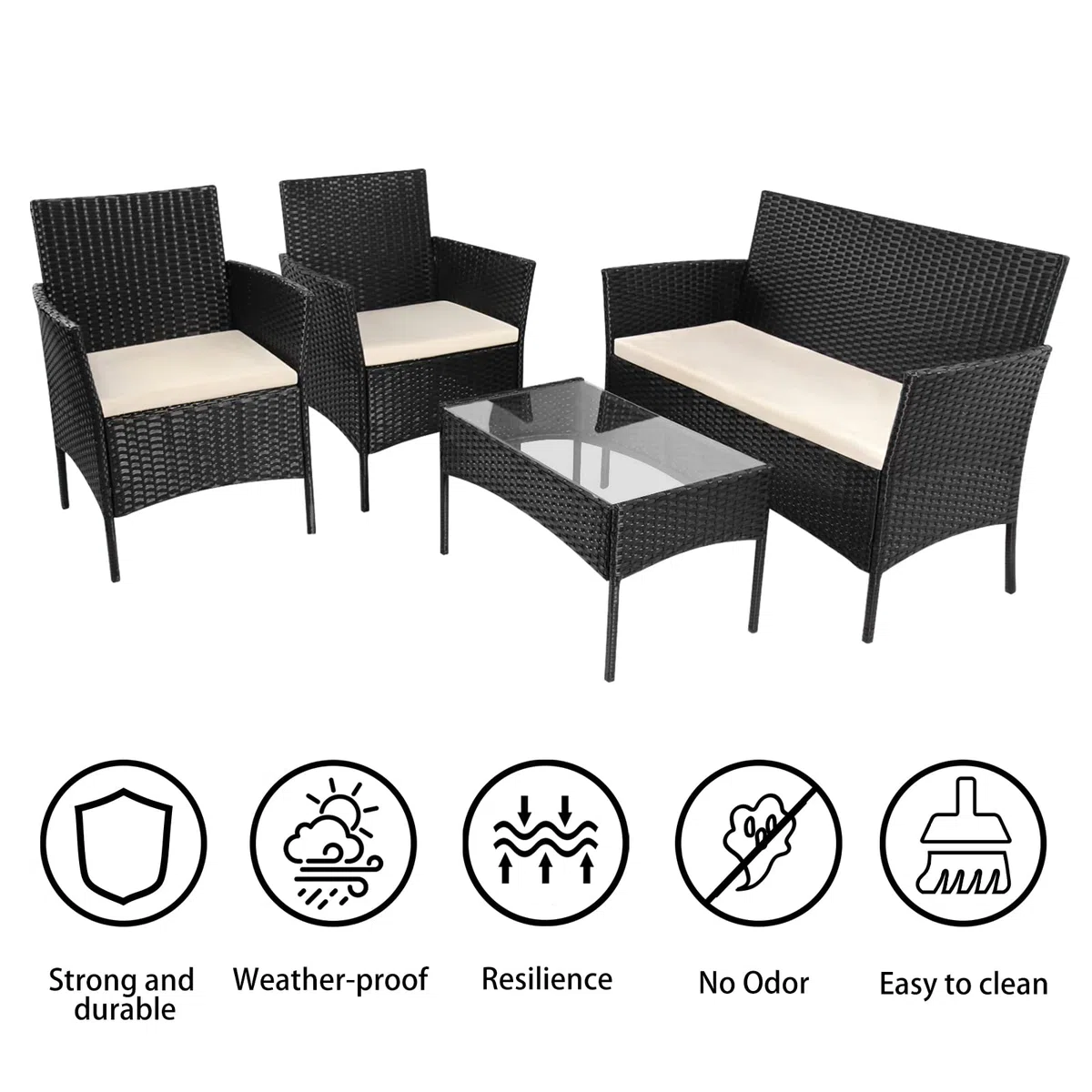 bigzzia Set da giardino con tavolo da esterno e sedie in resina intrecciata effetto rattan per giardino e balcone