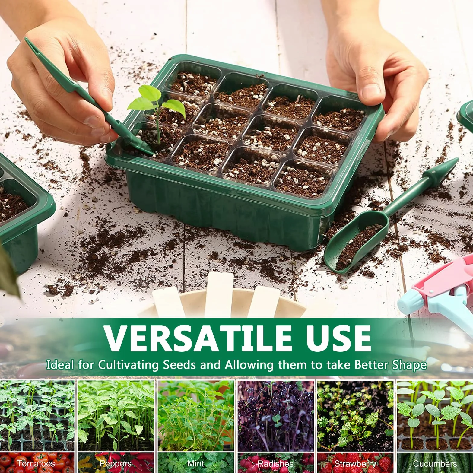 MOYKSRR Vassoi per semi, Vassoi Semina, 10 Pack 120 Celle Propagator Growing Addensano i Vassoi, Vassoi per Piante con Cupole Ventilate, per Germinazione, Strumento di Coltivazione in Mini Serra