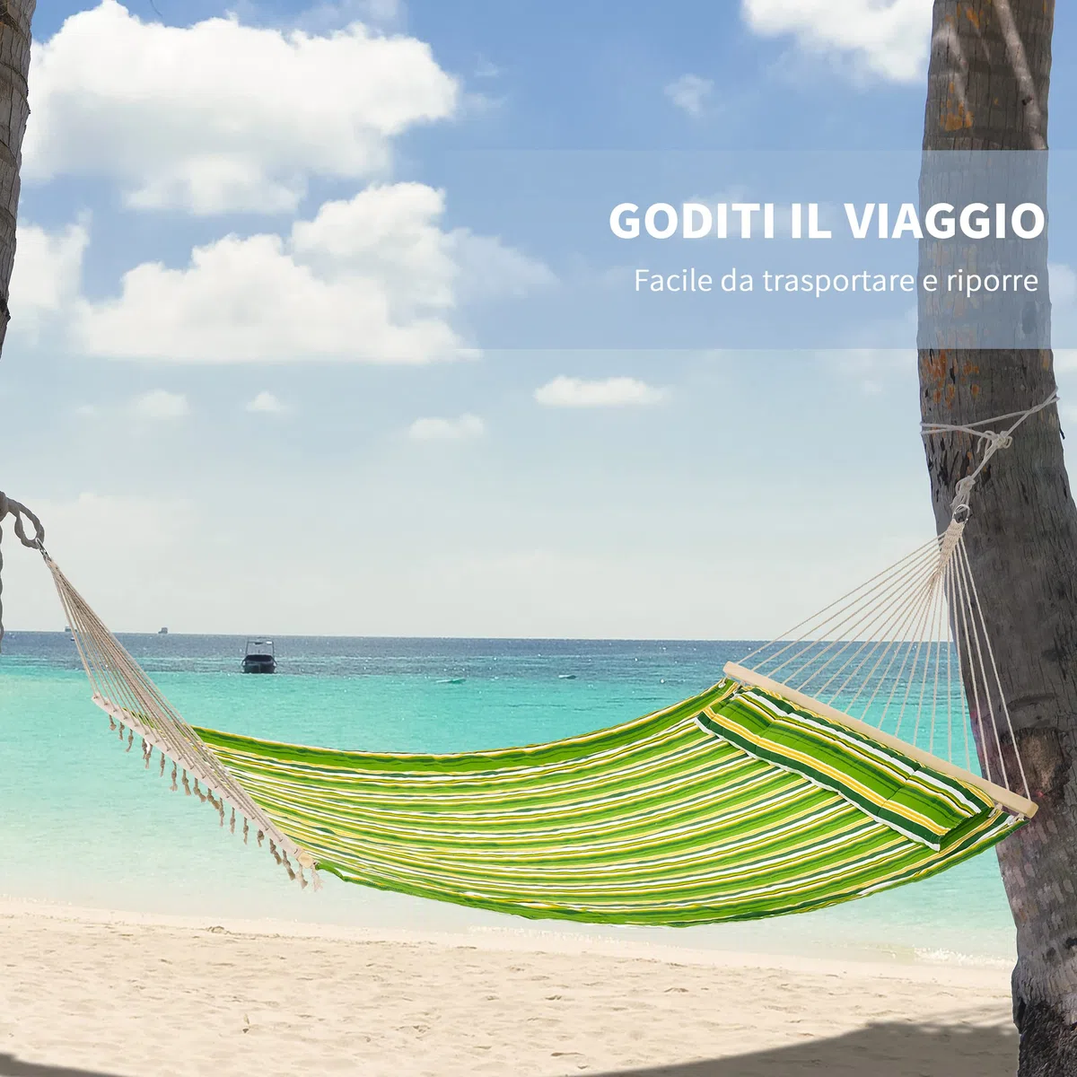 Outsunny Hammock Amaca da Giardino Doppia per 2 Persone, Dondolo Sospeso da Campeggio in Cotone e Poliestere con Cuscino 188x140cm