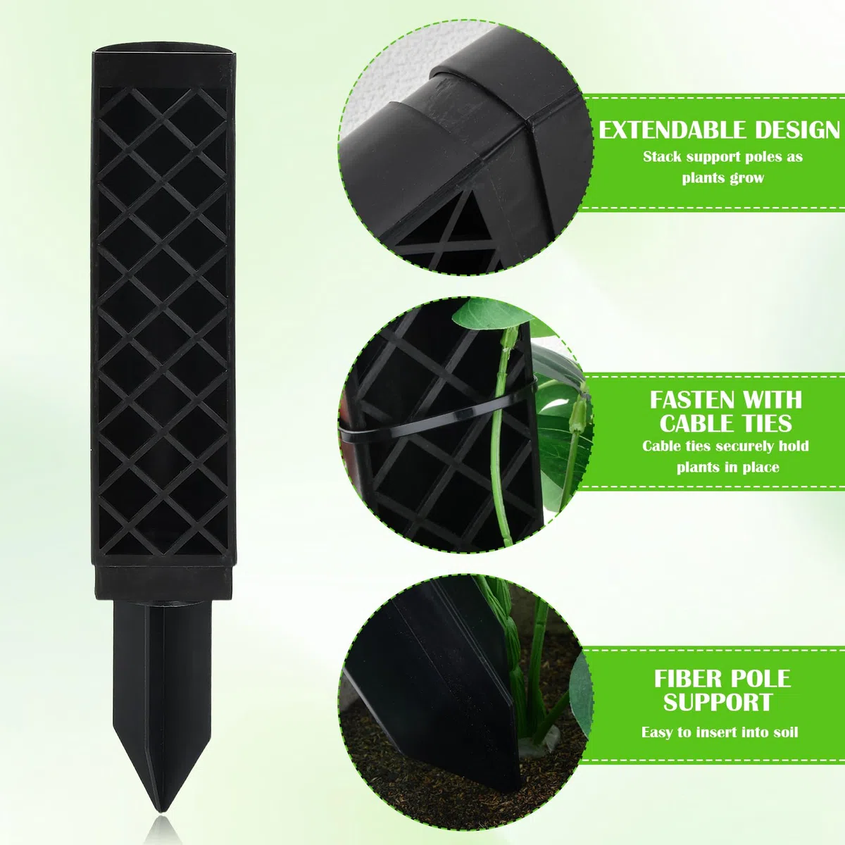 Pali di Muschio di Plastica Sfagno per Palo Moss Pole Muschio Bastoncini per Pianteimpilabili in Plastica con Piante Supporto per l'irrigazione Fascette, Bastone Muschio Autoirrigante, Nero