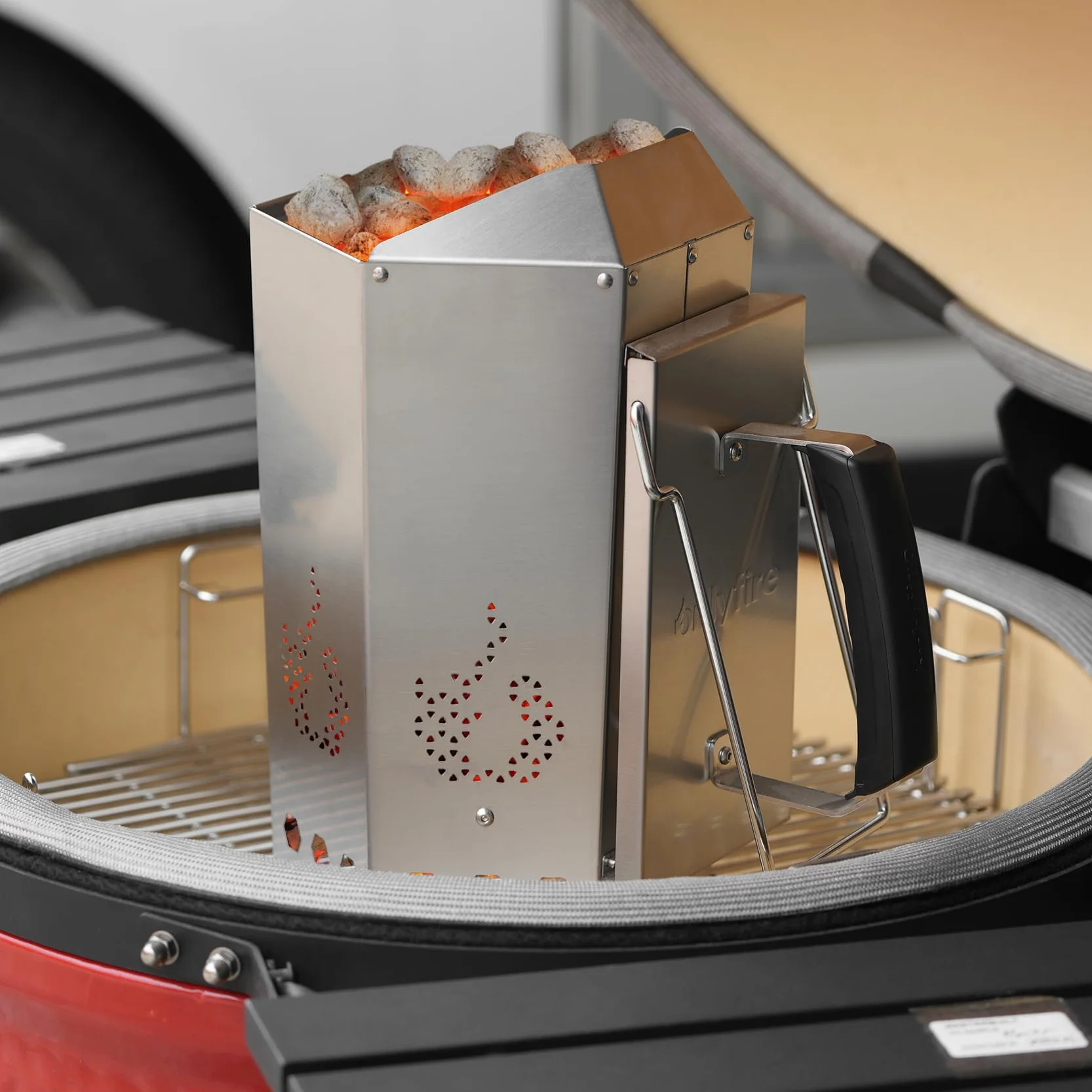 onlyfire Ciminiera Accenditore in Acciaio Inox, Starter per Camini da Barbecue con Sicurezza Isolata Termicamente e Manici in Metallo, Accenditore Rapido per Barbecue e Griglie a Carbonella