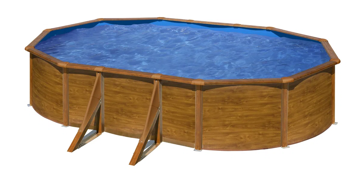 Gre KIT610W Pacific. - Piscina fuori terra in acciaio, ovale con aspetto in legno. Piscina scomponibile per Giardino. 610 x 375 x 120 cm
