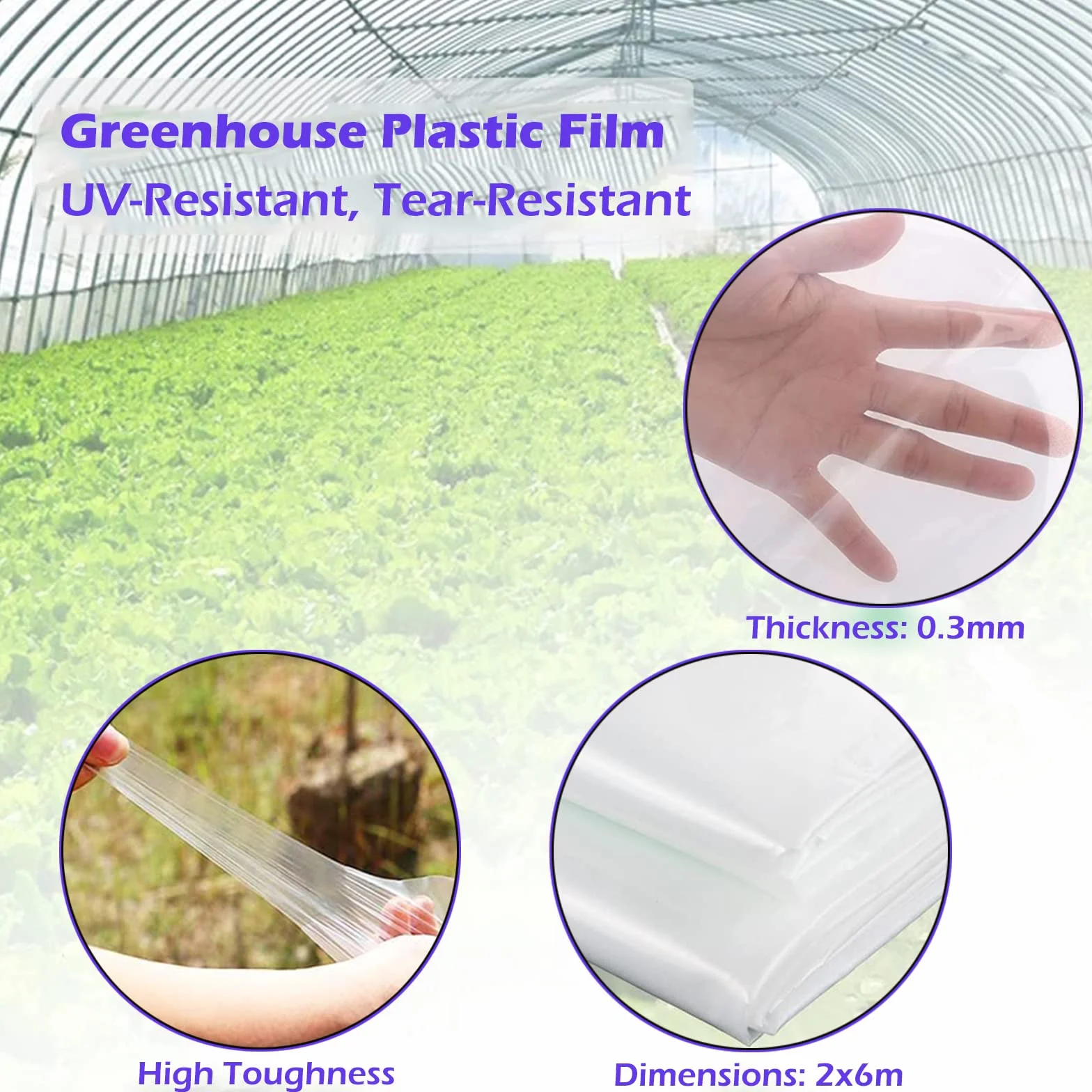 PALUDO 2 x 6M Telo di Ricambio in Polietilene Trasparente per Serre, Foglio di Ricambio in PVC per Serra Extra Spesso, Copertura Serra per Protezione delle Piante da Giardino (250Mu / 1000G)
