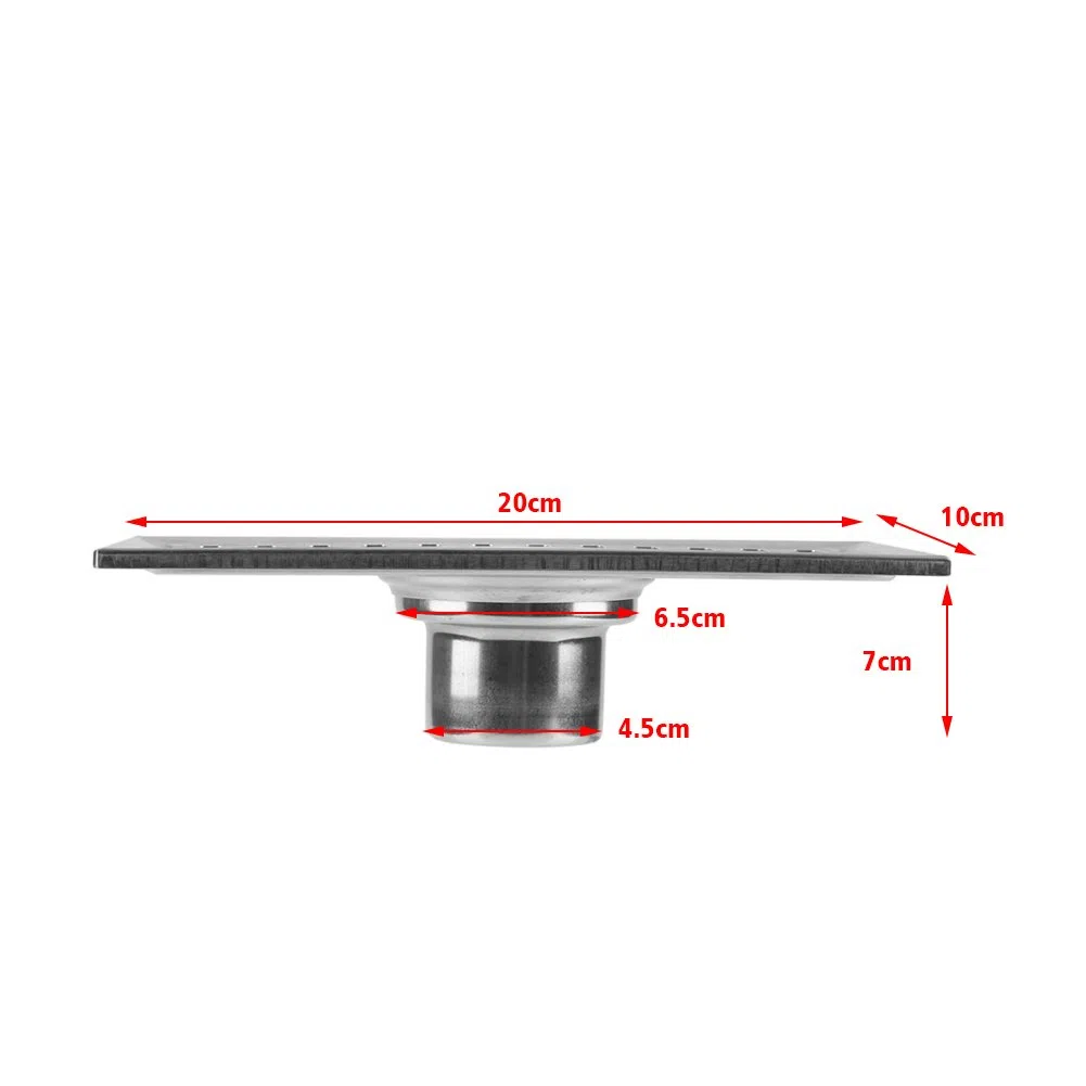 Scarico a Pavimento, 20x10cm Argento Canalina di Scarico Rettangolo in Acciaio Inox, Canalina per Doccia con Griglia Adatto per WC, Bagno, Balcone
