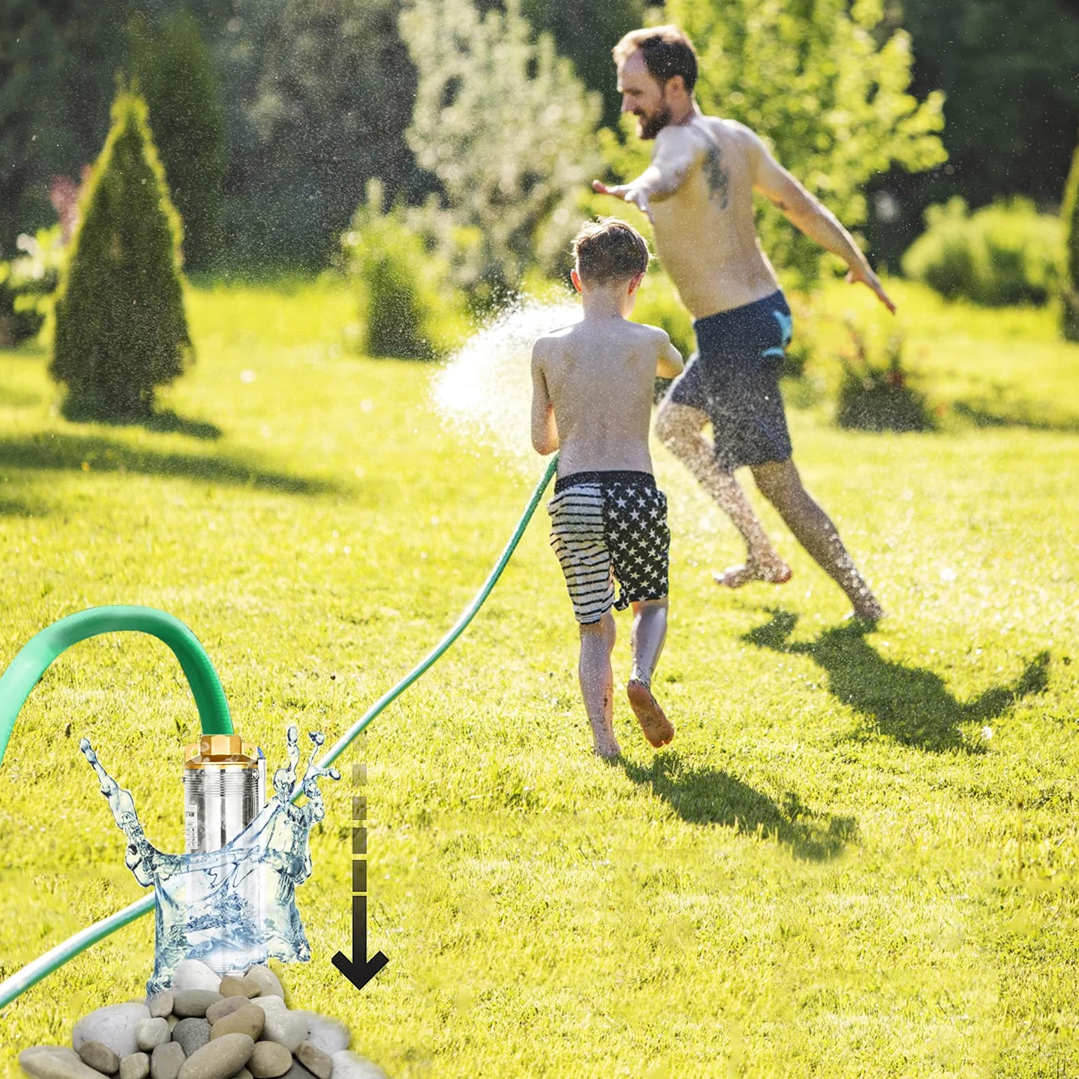 LARS360 Pompa per fontane profonde da 4 pollici, 1,1 kW, in acciaio inox, compatibile con sabbia fino a 4.000 l/h, controllo sabbia, pompa a immersione, diametro 92 mm